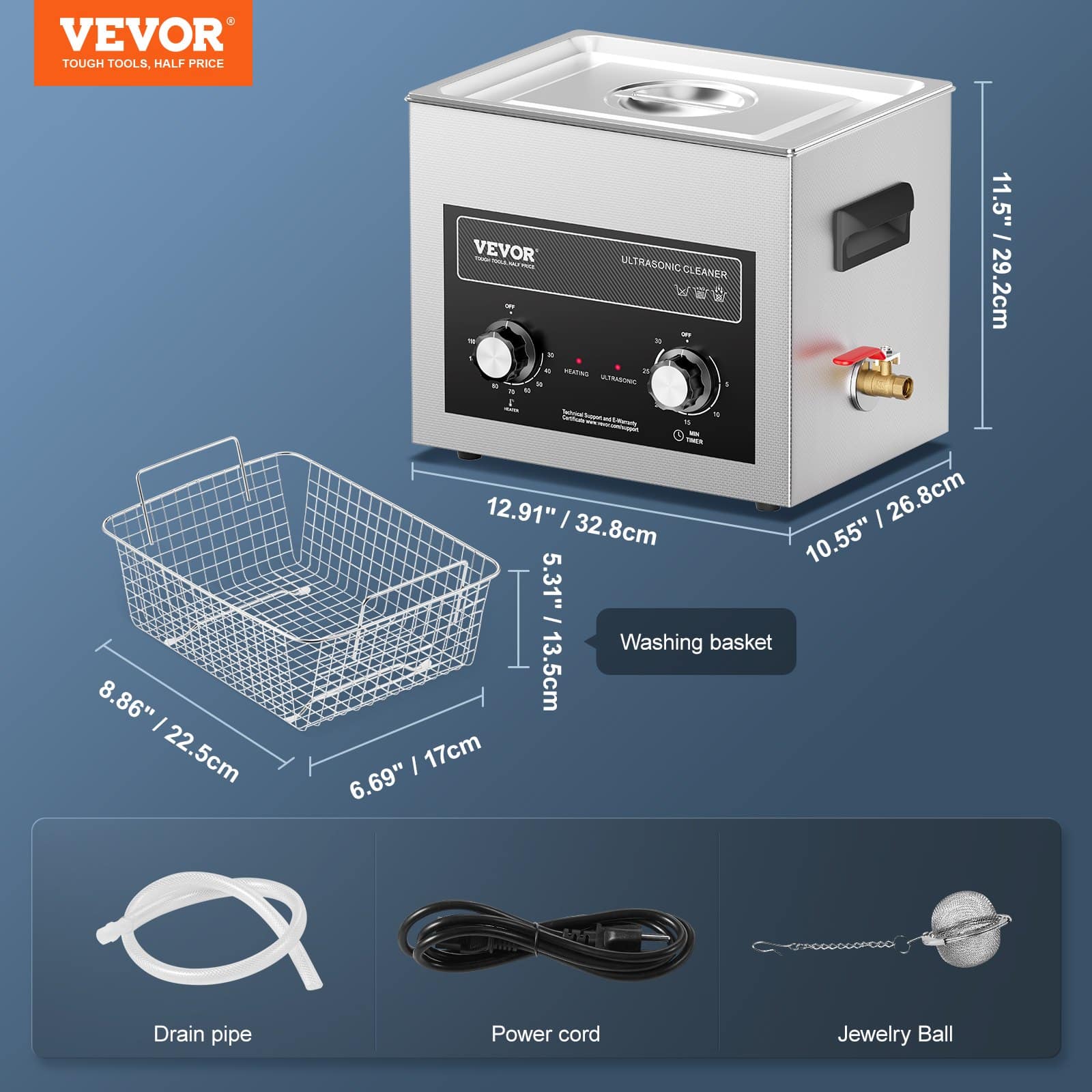 VEVOR 10L Ultrasonic Cleaner with Heater & Timer, 240W Digital Cleaning Machine for Lab Tools, Auto & Engine Parts - Pilt 7