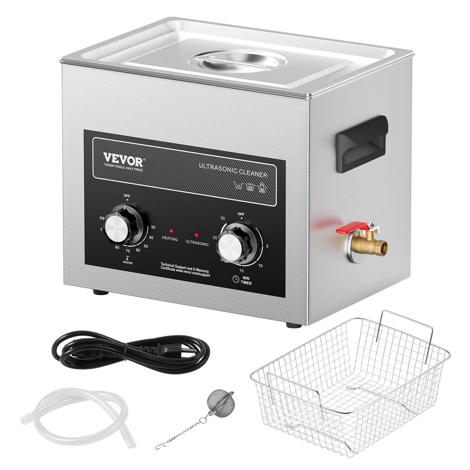 VEVOR 10L Ultrasonic Cleaner with Heater & Timer, 240W Digital Cleaning Machine for Lab Tools, Auto & Engine Parts - Pilt 9