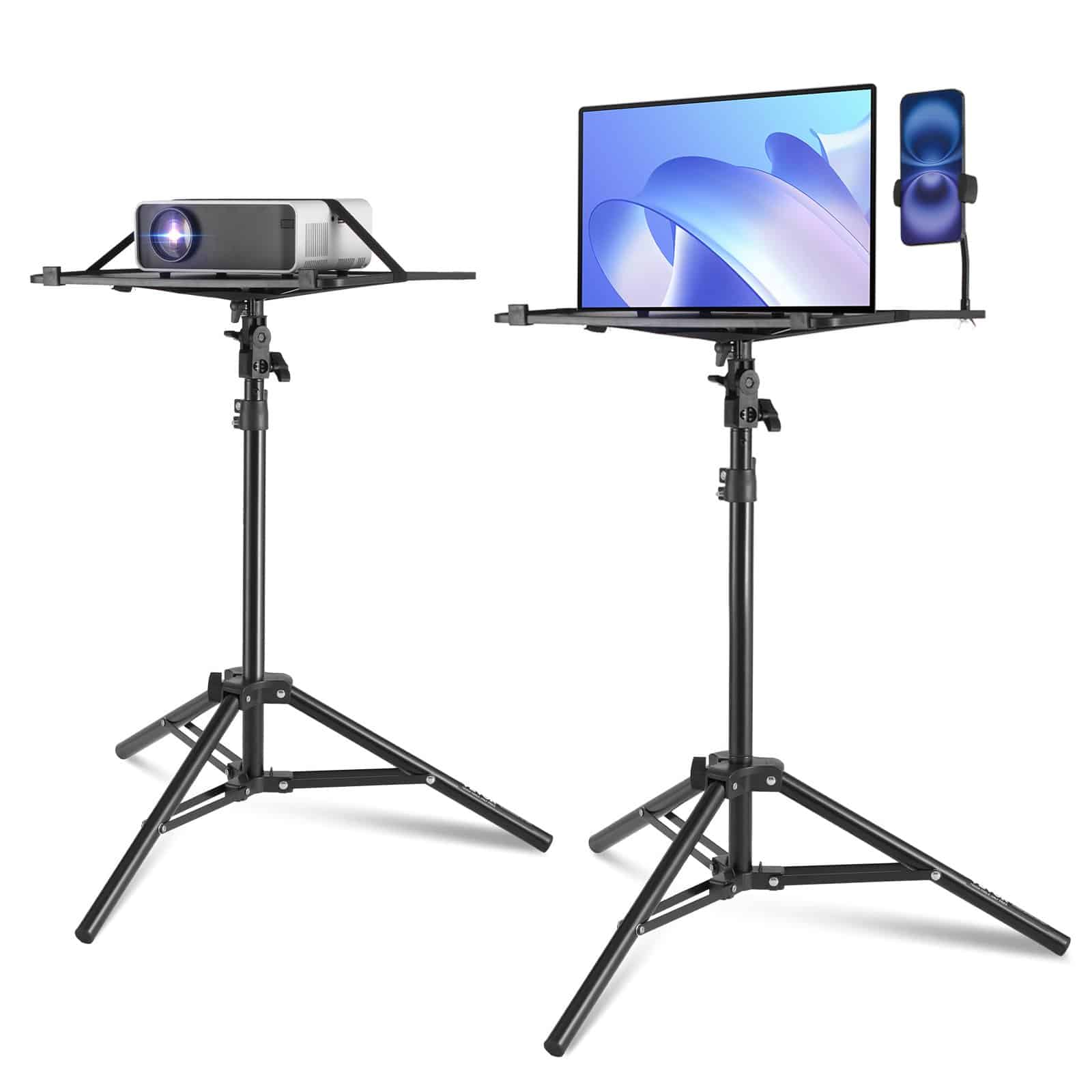 VEVOR Adjustable Tripod Projector & Laptop Stand with Tray and Phone Holder, 68–160 cm Height, for Home, Office, Studio