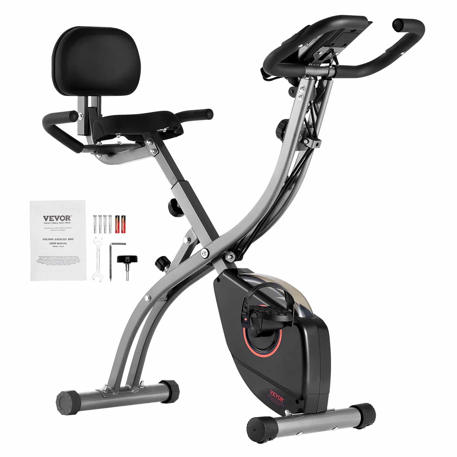 VEVOR 3-in-1 Foldable Magnetic Exercise Bike with LCD Display, Adjustable Seat & Resistance, Upright/Recumbent, Home Gym