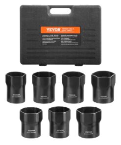 VEVOR 7-Piece Wheel Bearing Locknut Socket Set, 1/2" Drive, 6-Point SAE & Metric for Ford/Dodge/Toyota, with Case