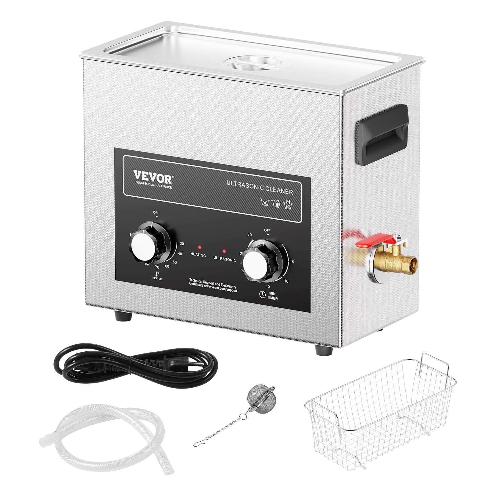 VEVOR 6L Ultrasonic Cleaner with Heater & Timer, 180W Professional Digital Cleaner for Jewelry, Watches, Glasses, Tools - Зображення 9