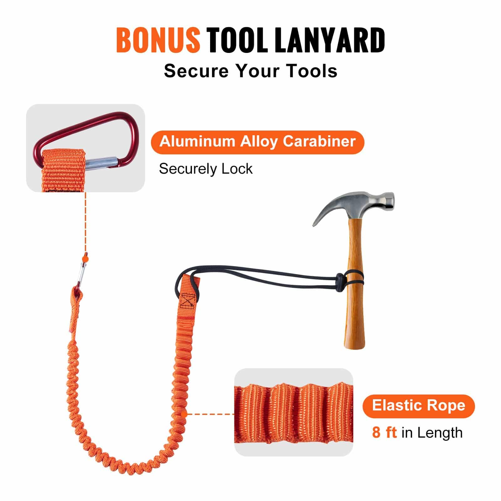 VEVOR 12.7mm Steel Core Flipline 4.8m with Snap Hook & Carabiner, 30kN Tree Climbing Lanyard for Arborist Fall Protection – Paveikslėlis 4