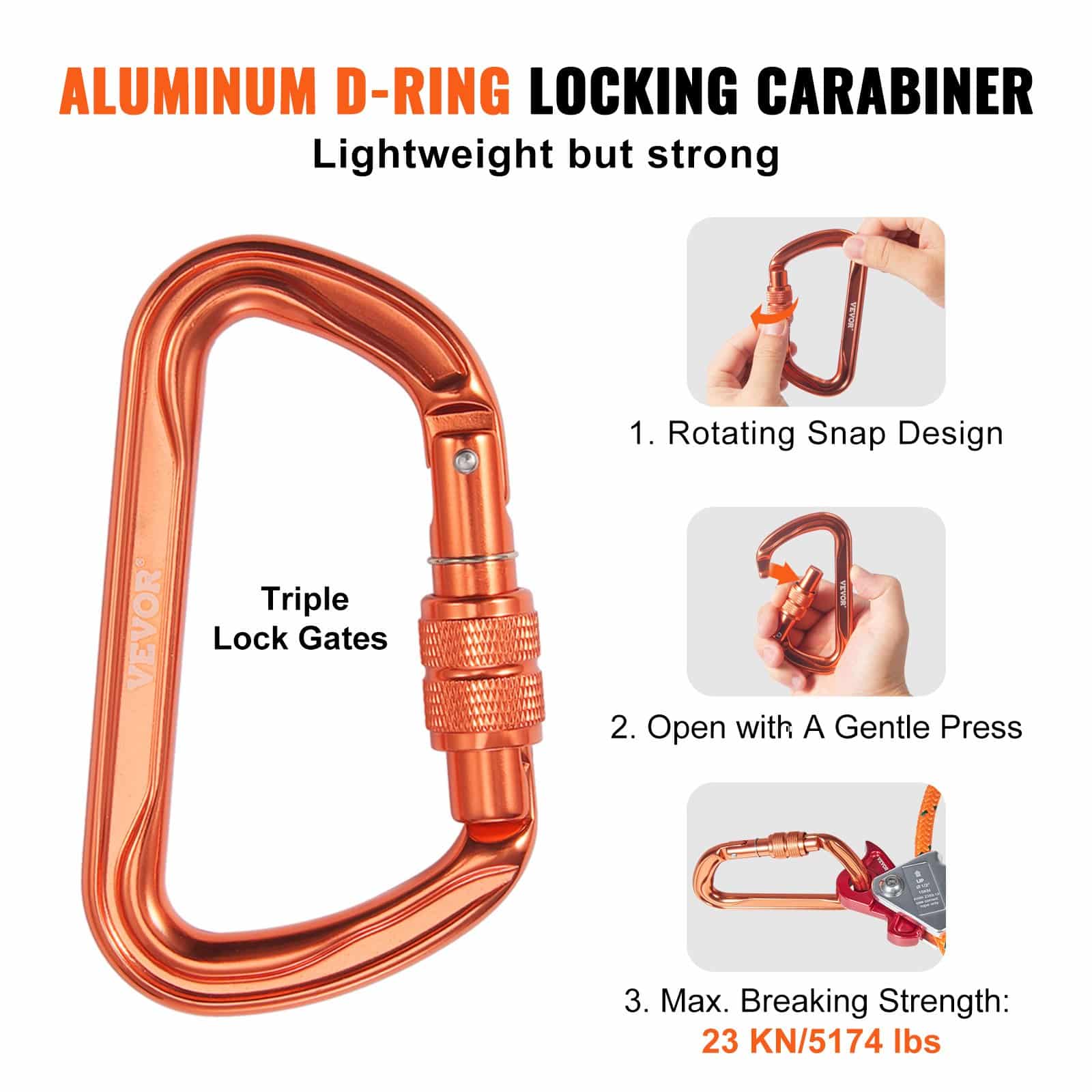 VEVOR 12.7mm Steel Core Flipline 4.8m with Snap Hook & Carabiner, 30kN Tree Climbing Lanyard for Arborist Fall Protection – Paveikslėlis 6