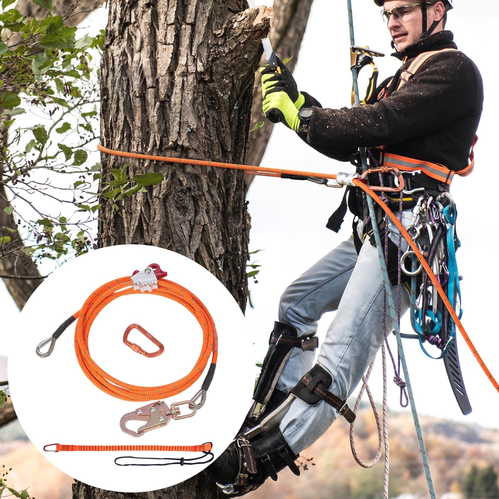 VEVOR 12.7mm Steel Core Flipline 4.8m with Snap Hook & Carabiner, 30kN Tree Climbing Lanyard for Arborist Fall Protection – Paveikslėlis 8