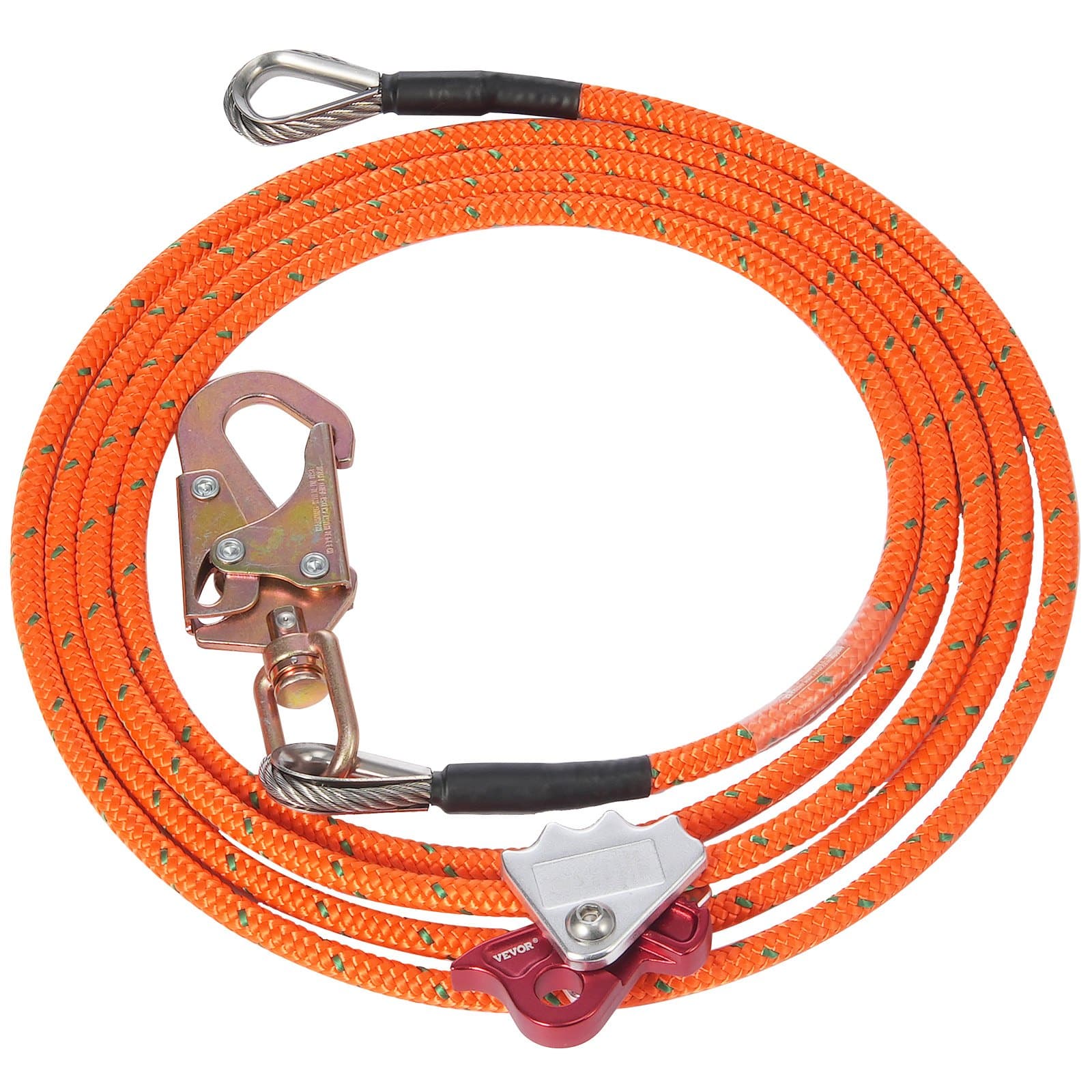 VEVOR 12.7mm Steel Core Flipline 4.8m with Snap Hook & Carabiner, 30kN Tree Climbing Lanyard for Arborist Fall Protection – Paveikslėlis 10