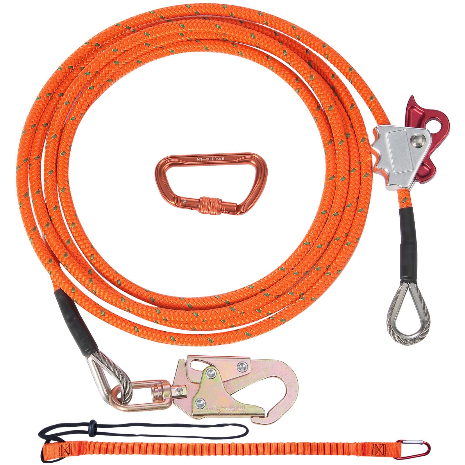 VEVOR 12.7mm Steel Core Flipline 4.8m with Snap Hook & Carabiner, 30kN Tree Climbing Lanyard for Arborist Fall Protection – Paveikslėlis 9