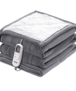 VEVOR Electric Heated Blanket 180x200 cm, 6 Heat & 9 Timer Settings, Flannel & Lambswool, Grey Queen Size, Safe & Soft Throw