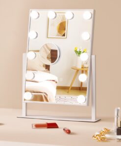 VEVOR Vanity Mirror with 12 Dimmable LED Lights, 3 Light Modes, 5X Magnifier, Touch Control & 360° Rotation, 41x30 cm, White