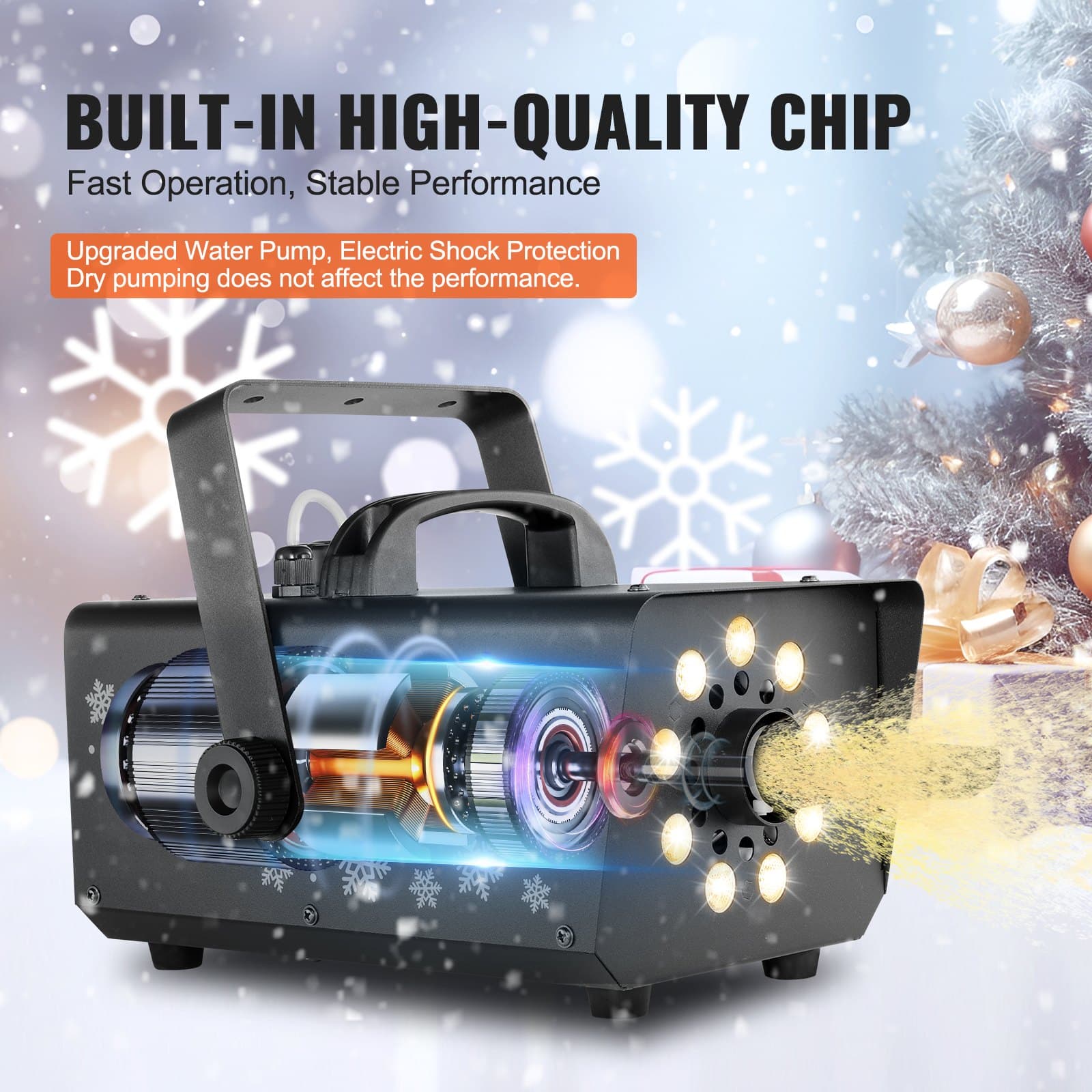 VEVOR 800W Snow Machine with LED Lights, 1L Tank & Remote, Indoor Handheld/Hanging Fake Snow Maker for Parties & Events - Image 3