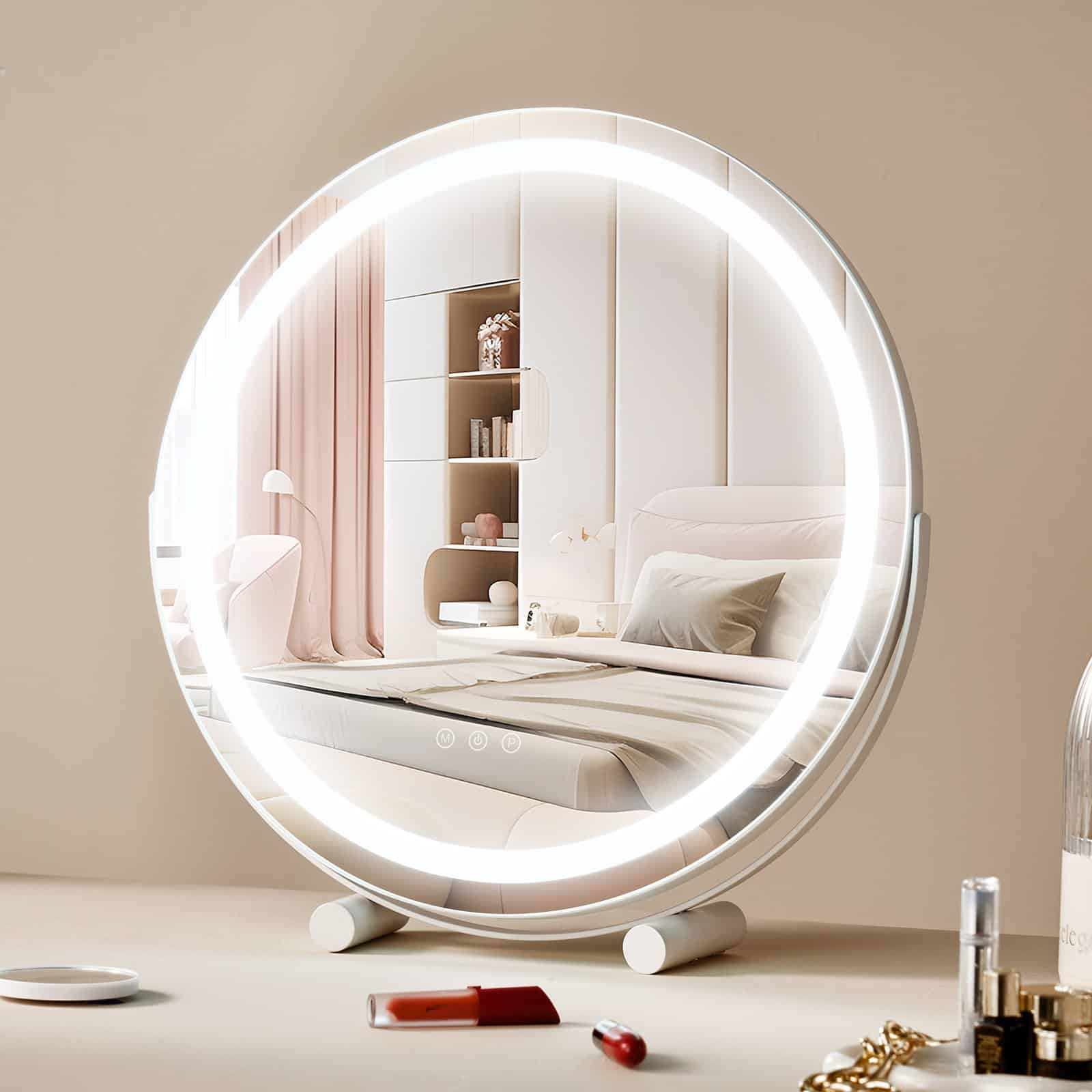 VEVOR 50cm Vanity Mirror with LED Lights, 3 Light Modes, 5X Magnifier, Touch Control, 360° Rotating Makeup Mirror - White – Paveikslėlis 8