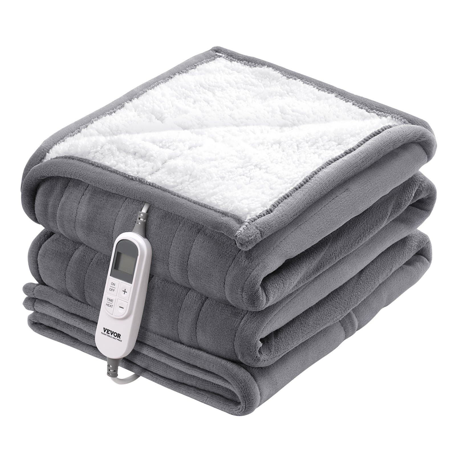 VEVOR elektriküttega tekk 130x160 cm, flanell ja lambavillane vise 6 kuumuse ja 9 taimeri seadistusega, hall 130x160 cm, soe kingitus talveks