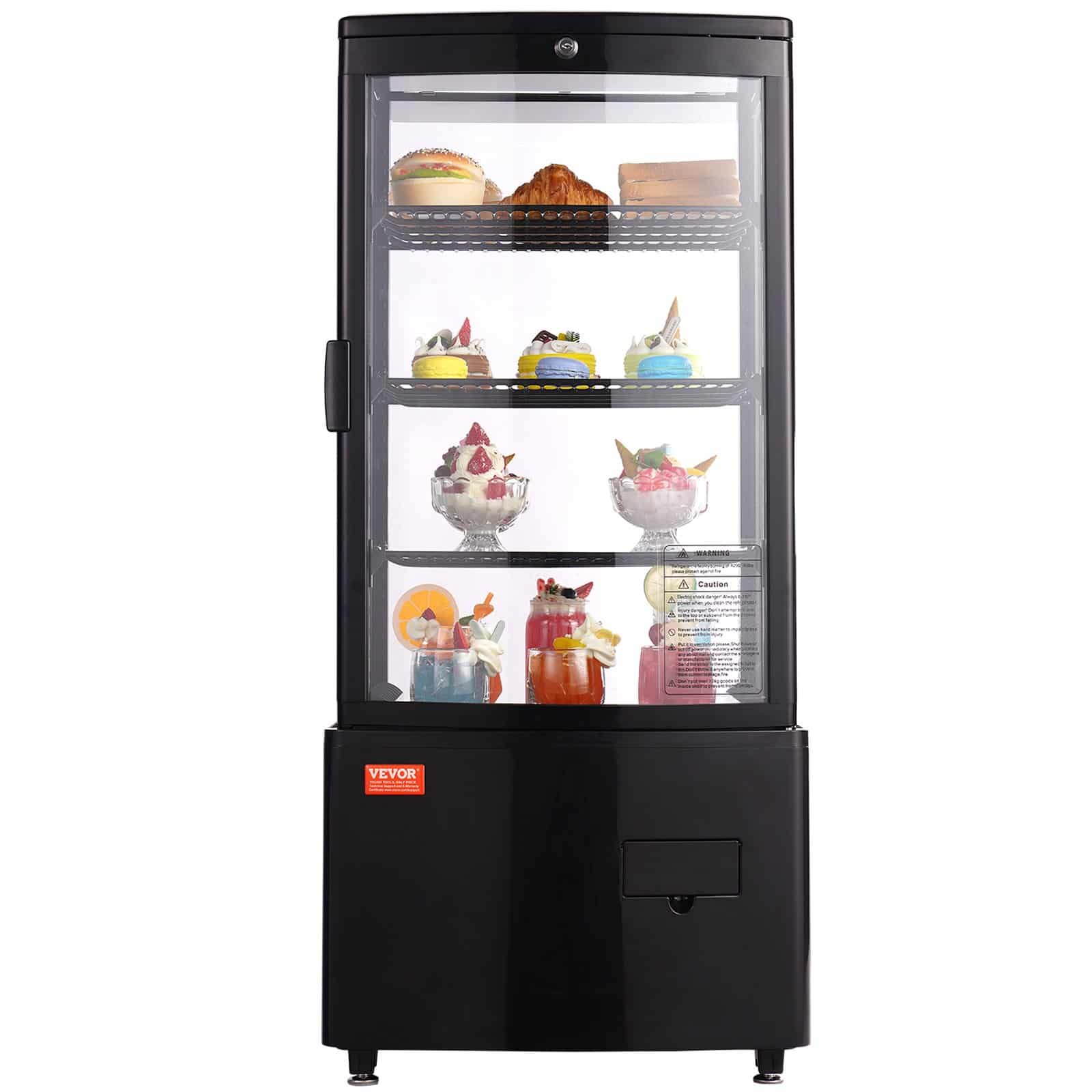 VEVOR 85L Countertop Refrigerated Display Case, 3-Tier Bakery Fridge with LED, TURBO Cooling, Frost-Free, Lockable Door