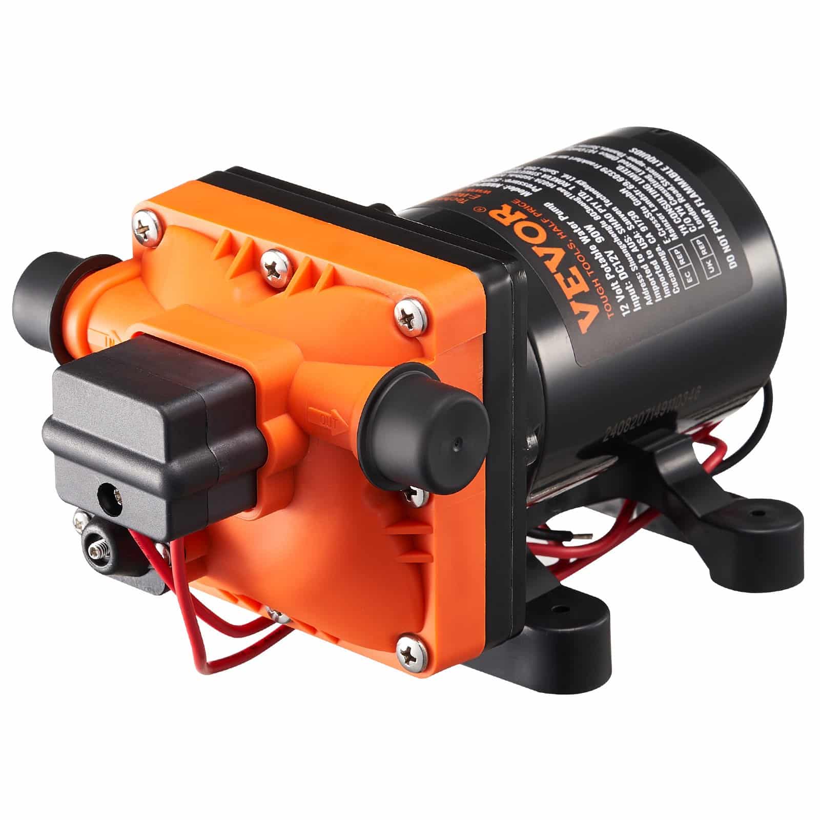 VEVOR 12V Water Pump, 11.36 L/min, 4-Chamber Diaphragm with 3.8 bar Pressure, 1/2" Ports, for RV, Boat, Camper, Food Truck