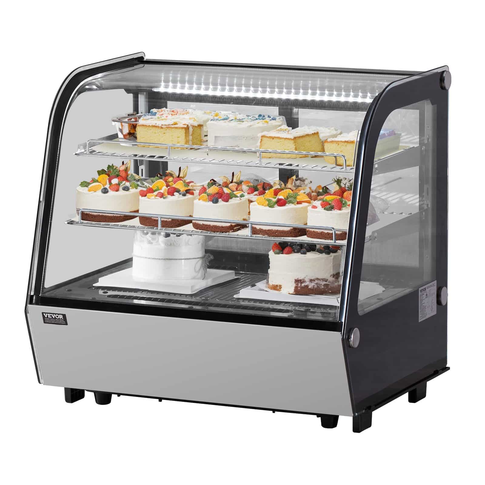 VEVOR 115L Countertop Refrigerated Display Case, 2-Tier Pastry Cooler with LED, Turbo Cooling & Frost-Free, for Bakery Use