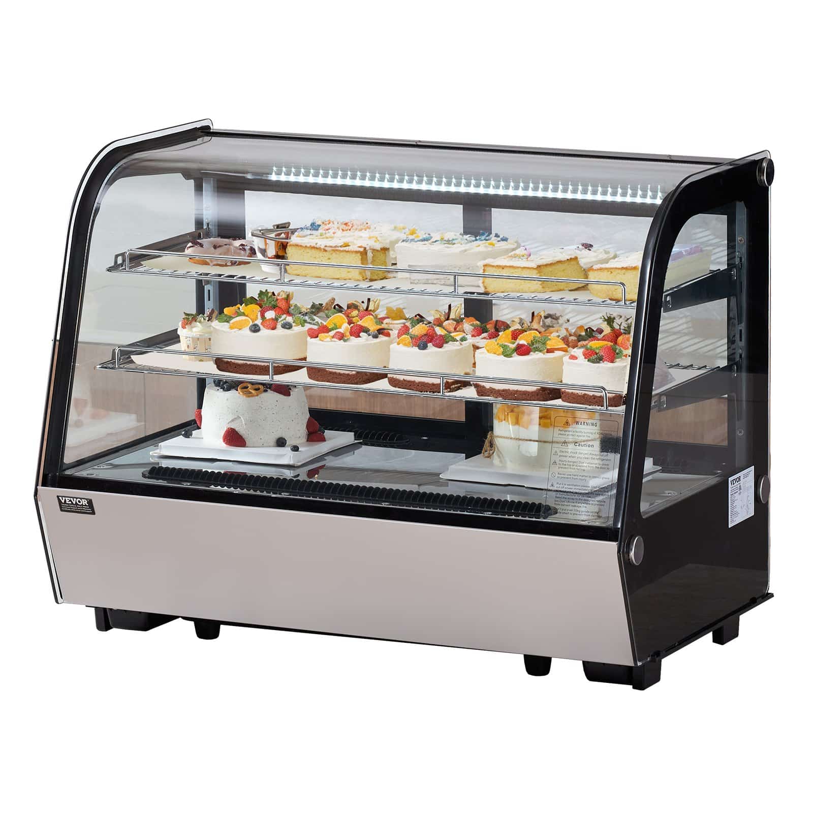 VEVOR 146L Countertop Refrigerated Display Case, 2-Tier LED Pastry Fridge with Turbo Cooling for Bakery & Dessert Shops