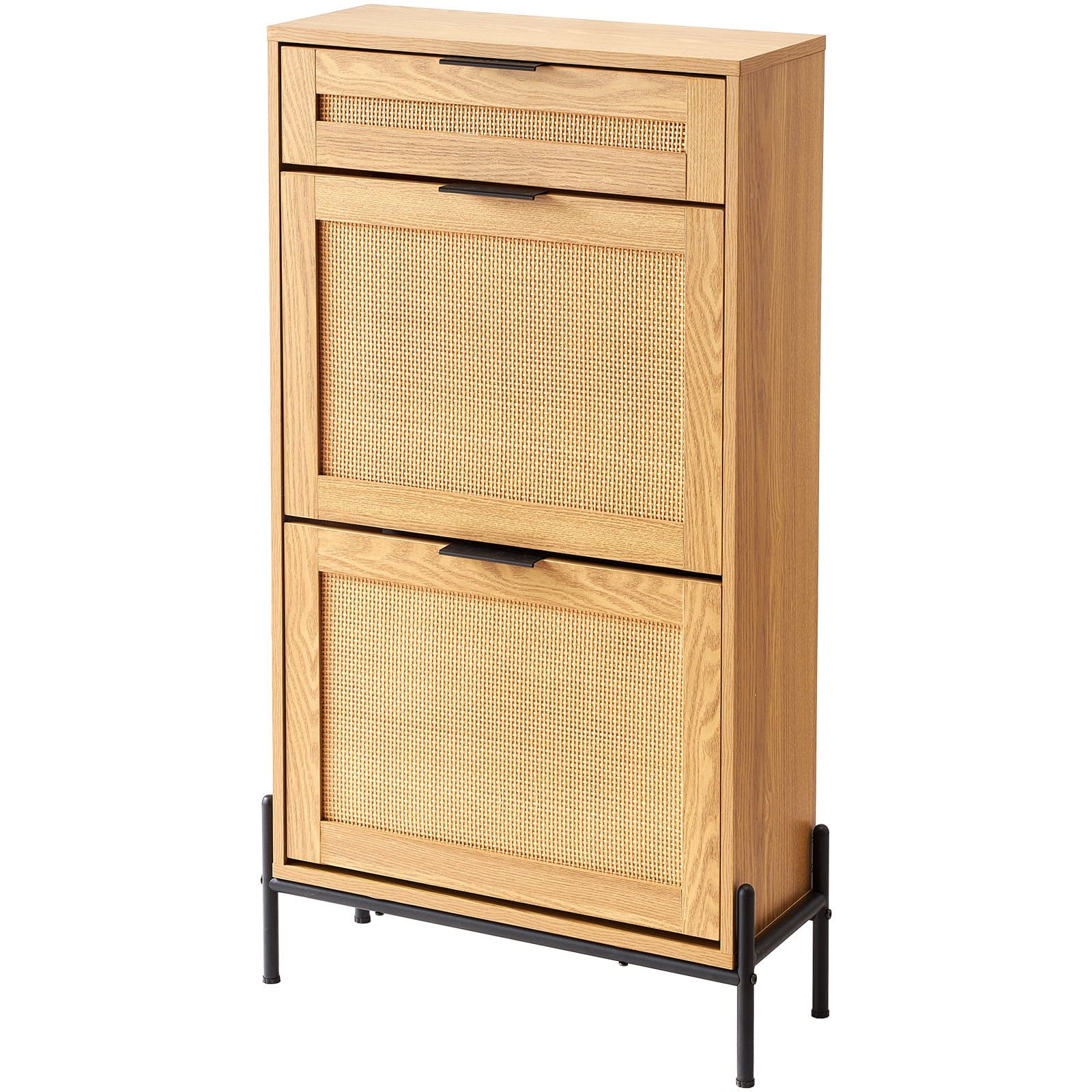 VEVOR Rattan Shoe Cabinet with 2 Flip Drawers & 1 Slide Drawer, Slim Light Wood Shoe Organizer with Metal Legs for Entryway or Hallway - Зображення 10
