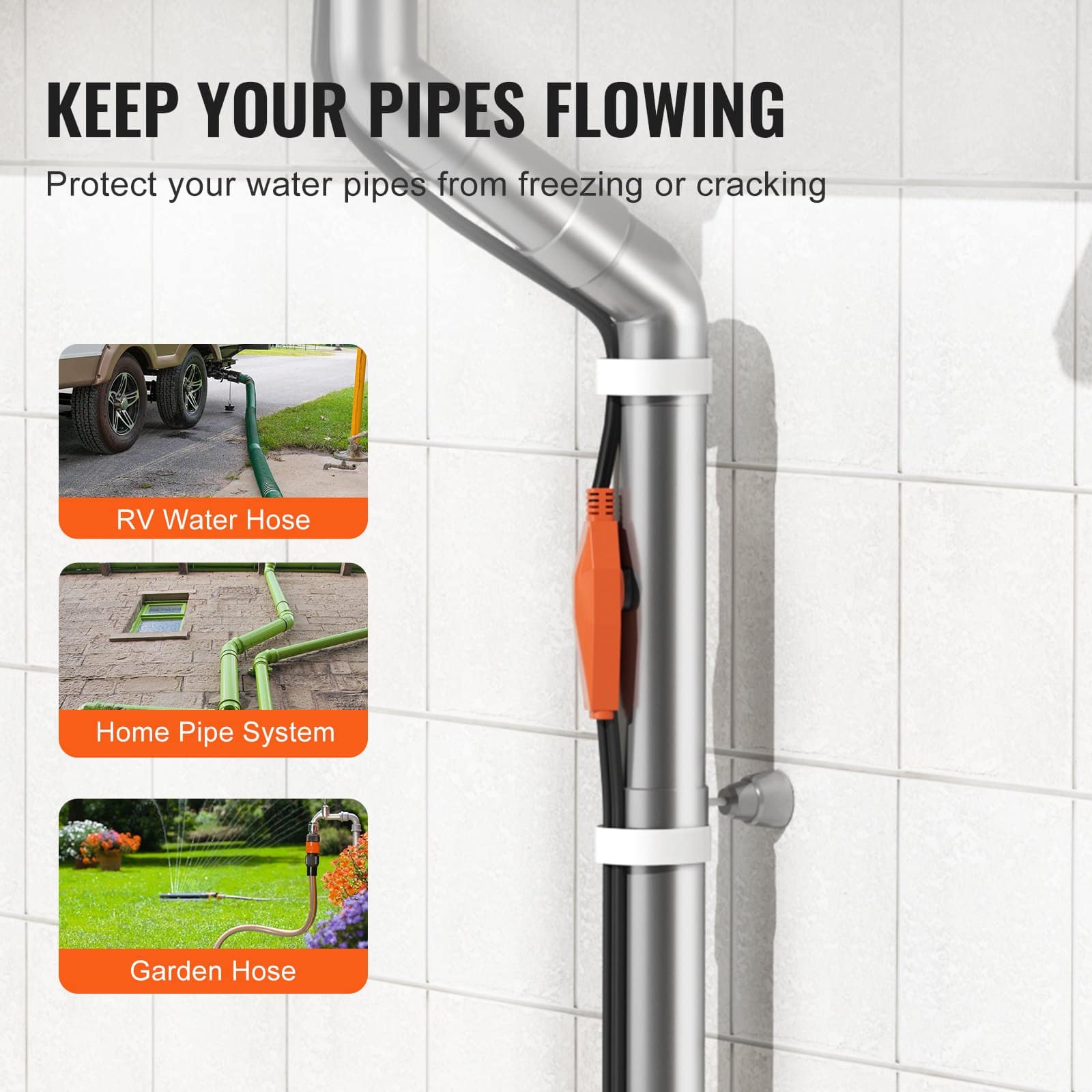 VEVOR 18m Pipe Heating Cable 23W/m with Thermostat – Waterproof Heat Tape for PVC, Metal & Plastic Pipes, Anti-Freeze - Зображення 4