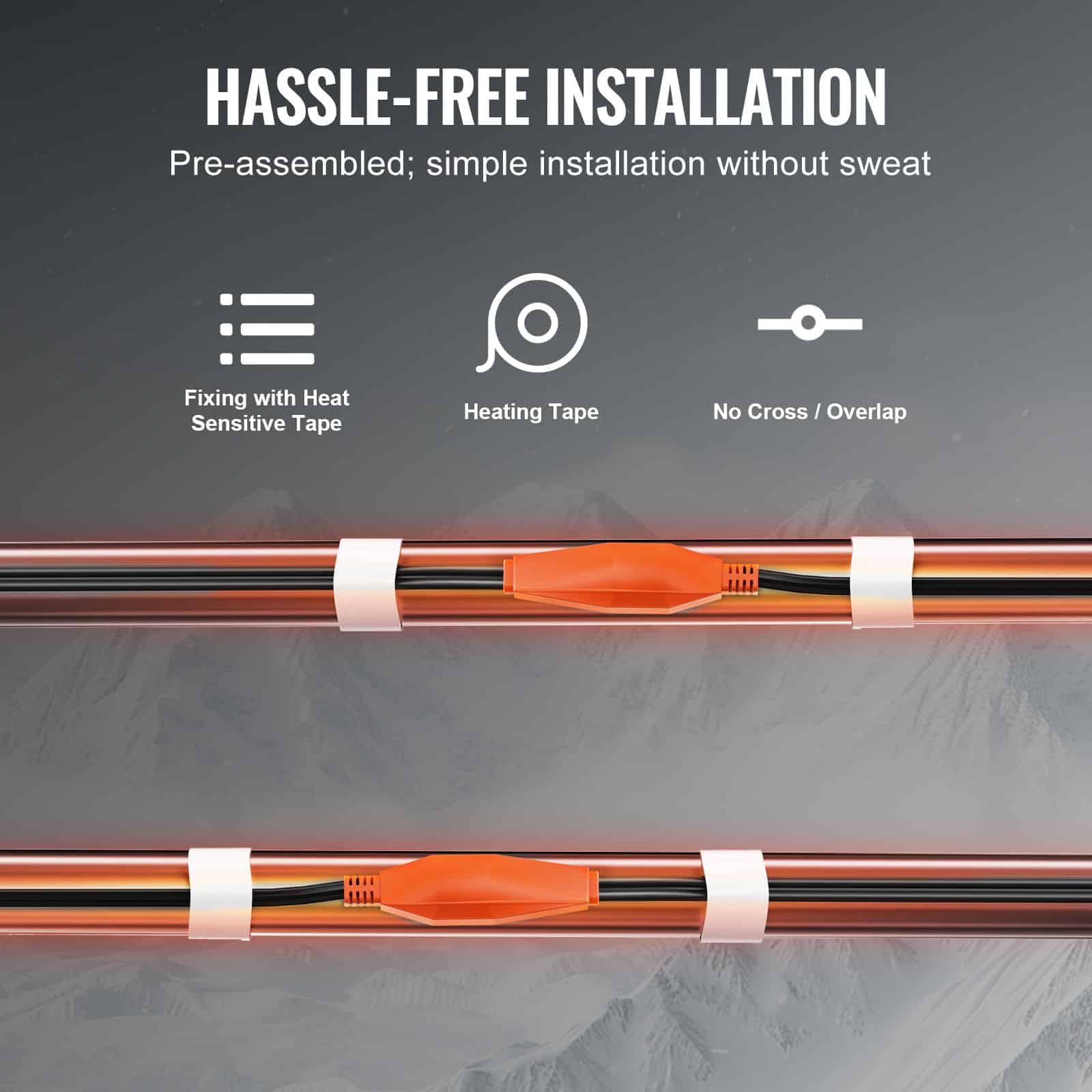 VEVOR 18m Pipe Heating Cable 23W/m with Thermostat – Waterproof Heat Tape for PVC, Metal & Plastic Pipes, Anti-Freeze - Зображення 6