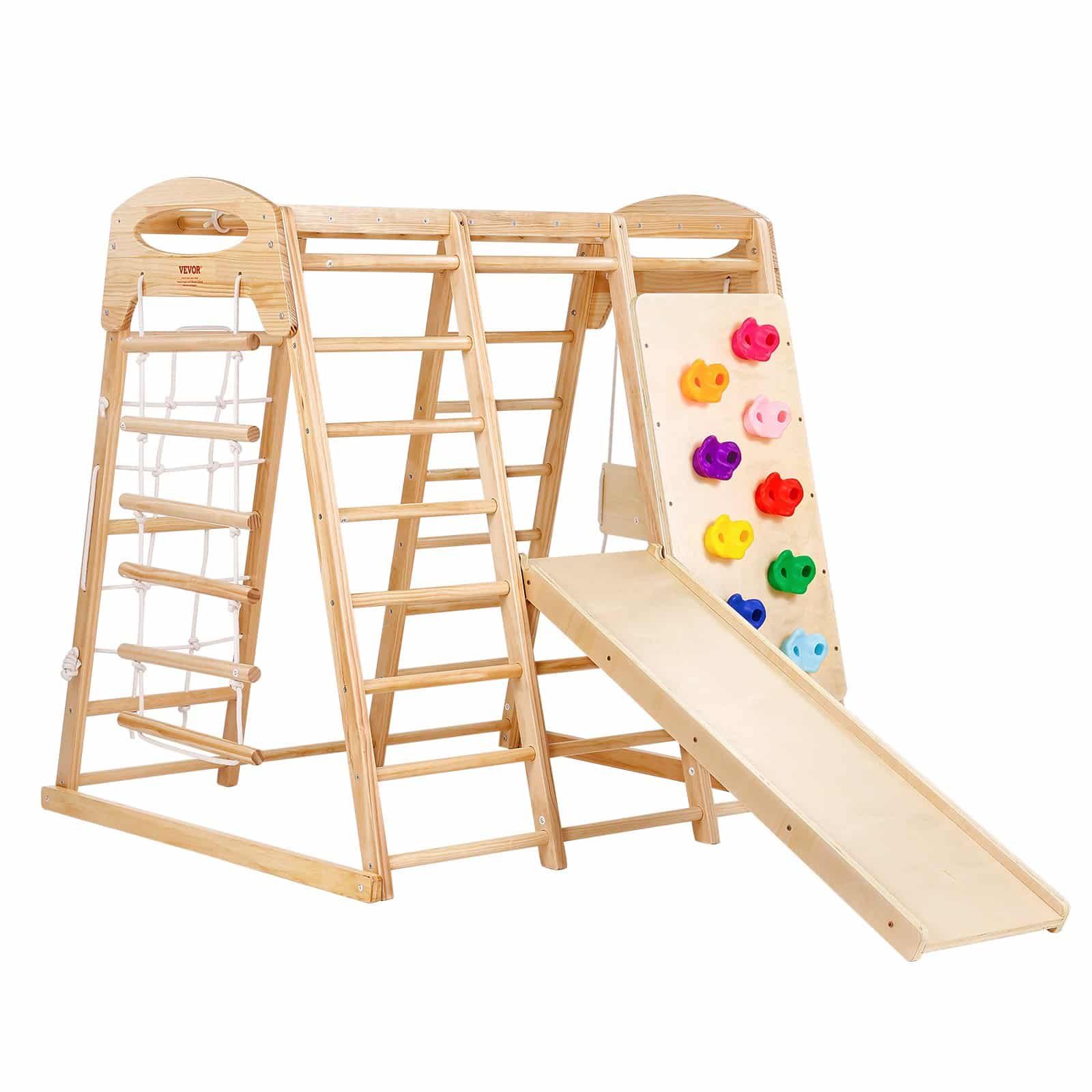 VEVOR 7-in-1 Wooden Indoor Jungle Gym for Toddlers – Climbing Toys with Slide, Swing, Monkey Bars, Ladders, 120 x 147 x 142 cm - Pilt 11