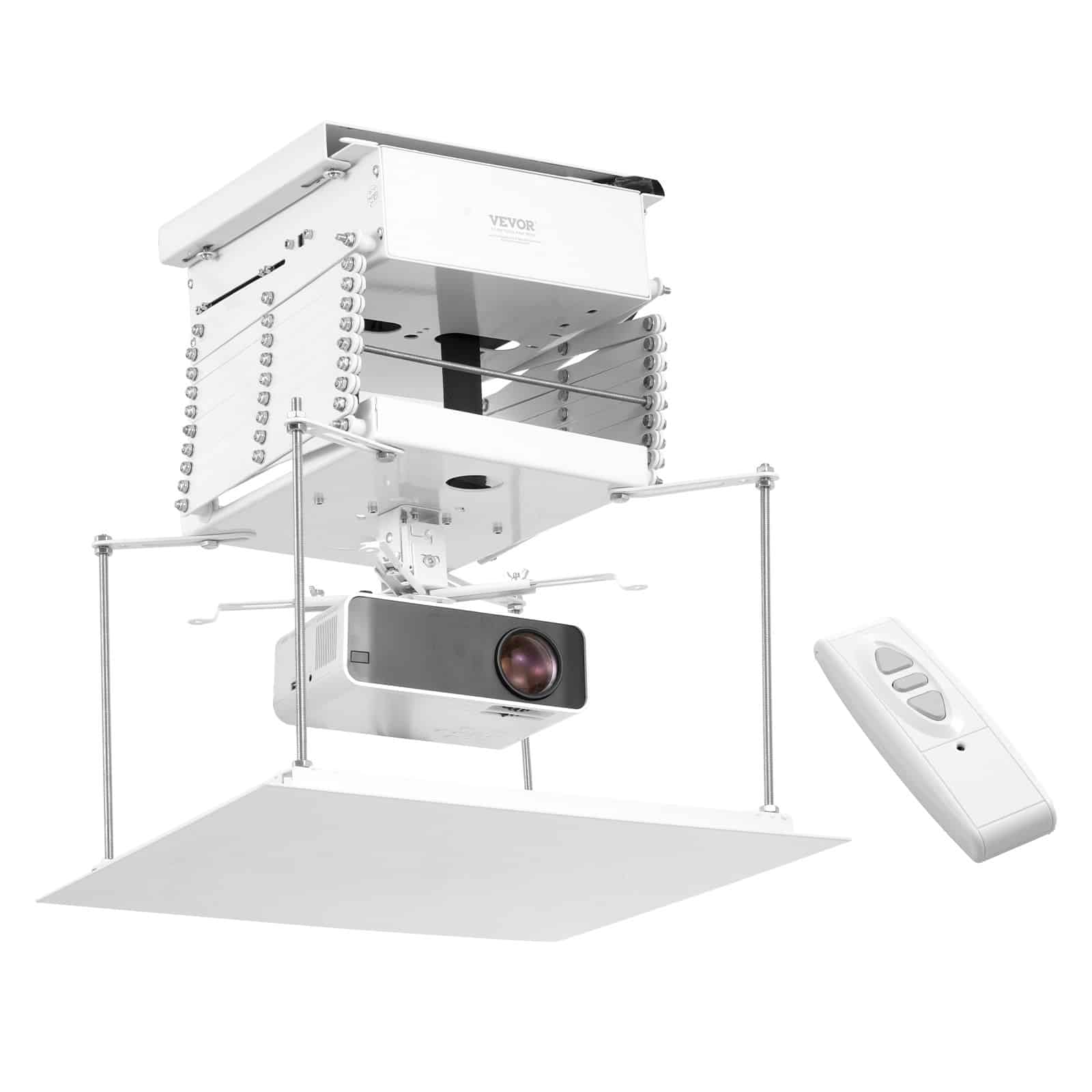VEVOR Electric Projector Lift, Ceiling Mount with Remote, Adjustable Height 1.5 m, Hidden Motorized System, White