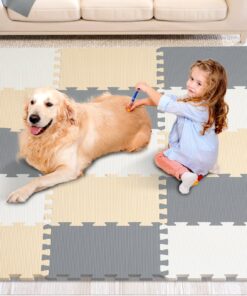 Детский игровой коврик VEVOR, 16 плиток, EVA пена, толщина 1см, 30x30см, покрытие 1.5м², соединяемый, бежевый/серый/верблюжий