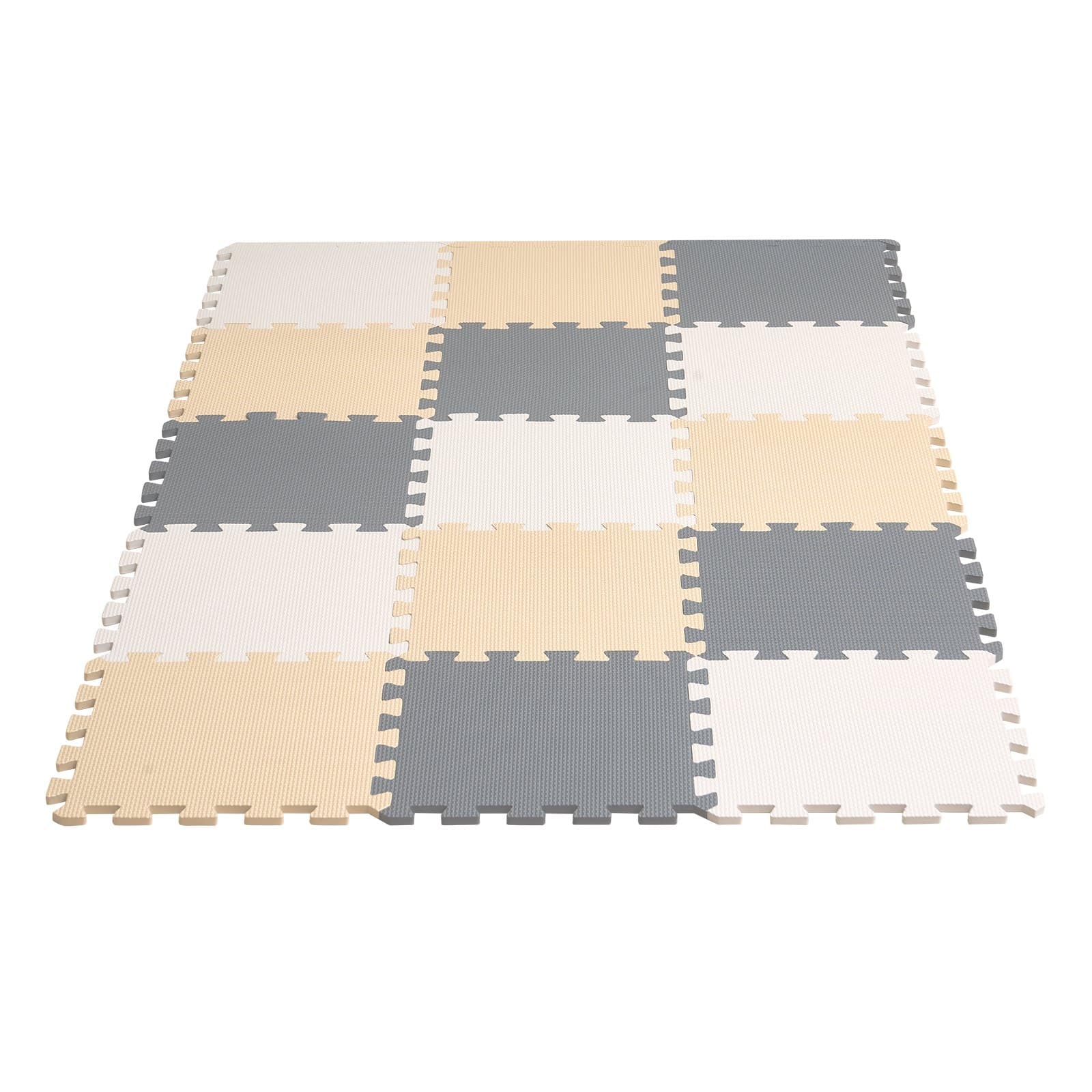 VEVOR Kids Play Mat 16 Tiles, EVA Foam Puzzle Mat 1cm Thick, 30x30cm, 1.5m² Coverage, Interlocking, Camel/Gray/Beige – Paveikslėlis 10