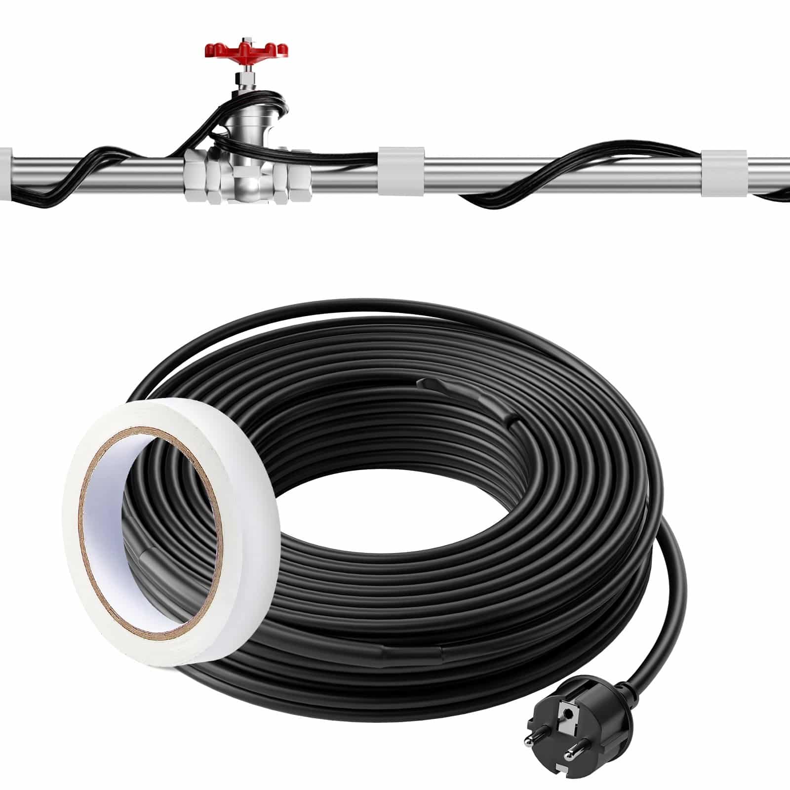 VEVOR 36.6m Self-Regulating Pipe Heating Cable 16.4W/m with Thermostat – Freeze Protection for Metal, PVC & Plastic Pipes