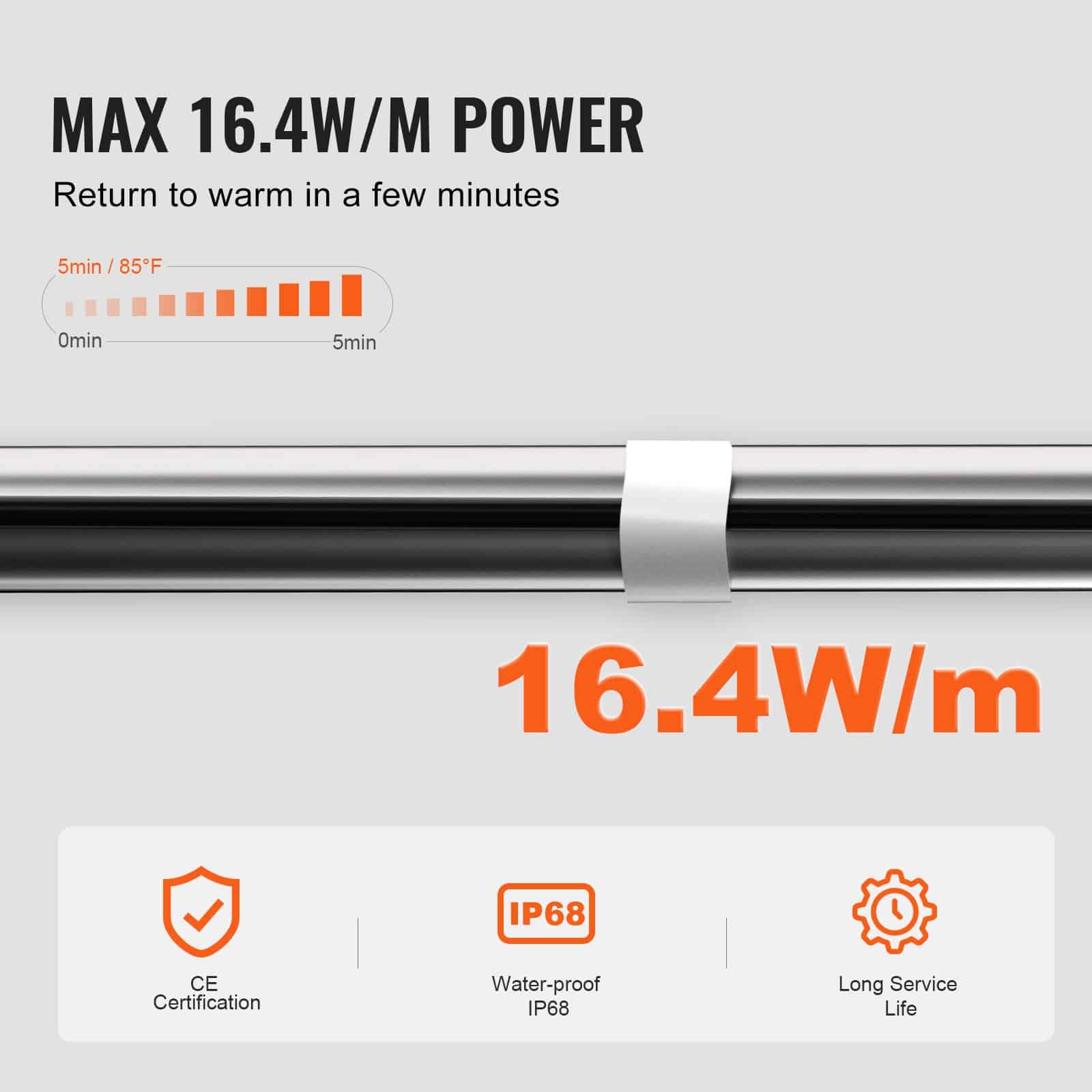 VEVOR 5.5m Self-Regulating Pipe Heating Cable 16.4W/m with Thermostat – Freeze Protection for PVC, Metal & Plastic Pipes - Зображення 3