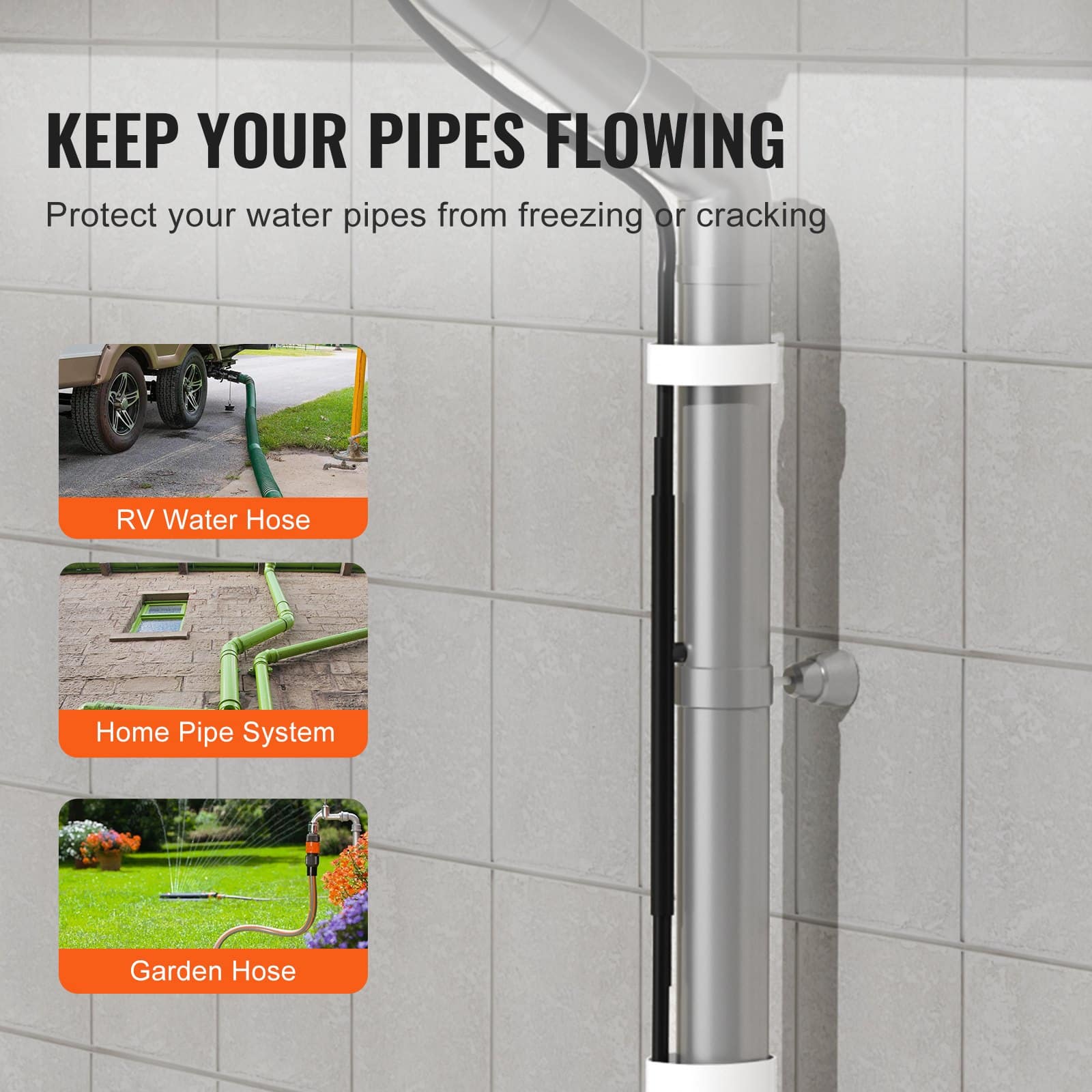 VEVOR 3.7m Self-Regulating Pipe Heating Cable with Thermostat, 16.4W/m, Freeze Protection for PVC and Metal Pipes - Зображення 4