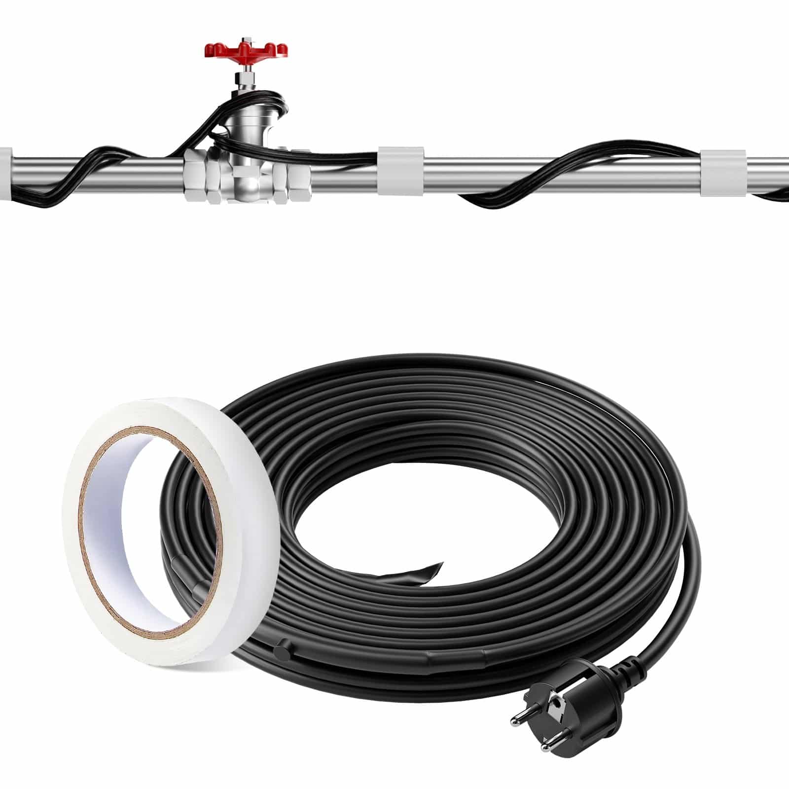 VEVOR 3.7m Self-Regulating Pipe Heating Cable 16.4W/m with Thermostat for PVC, Metal & Plastic Pipes Freeze Protection