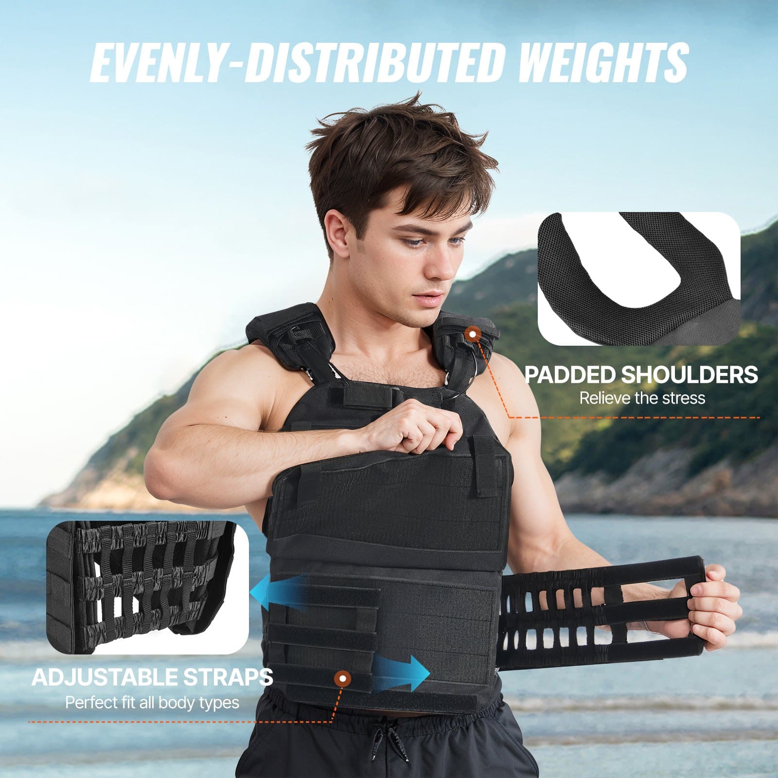 VEVOR Adjustable Weighted Vest for Men & Women, Up to 18kg with Plates, Breathable Workout Vest for Running, Fitness, Training – Paveikslėlis 4