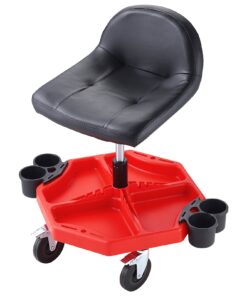 VEVOR регулируемый роликовый гаражный стул с подушкой, высота 41–53 см, лоток для инструментов, колёса 12.7 см, до 136 кг