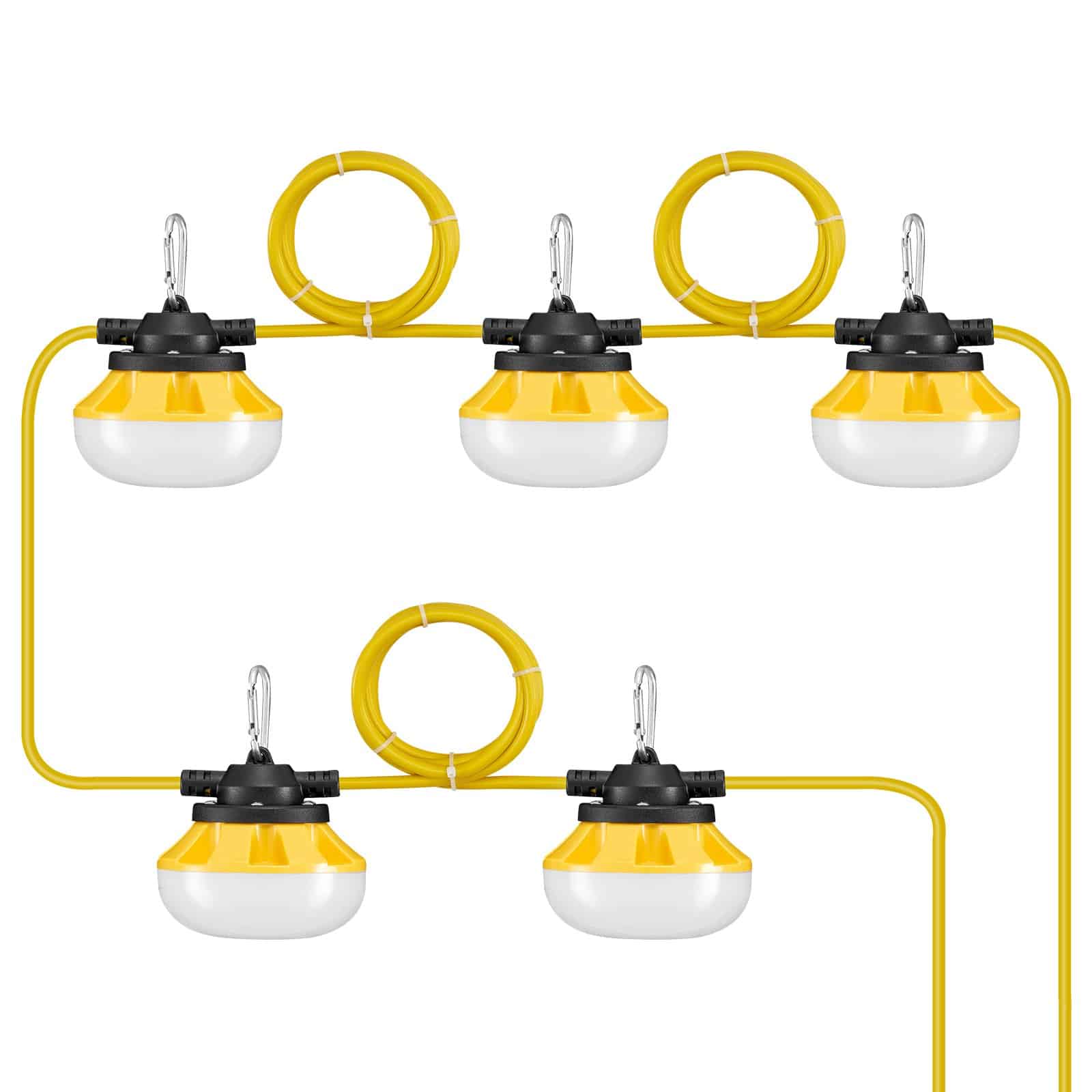 VEVOR 15.24m LED Construction String Work Lights 50W 5000LM IP65 Waterproof Connectable for Indoor & Outdoor Use