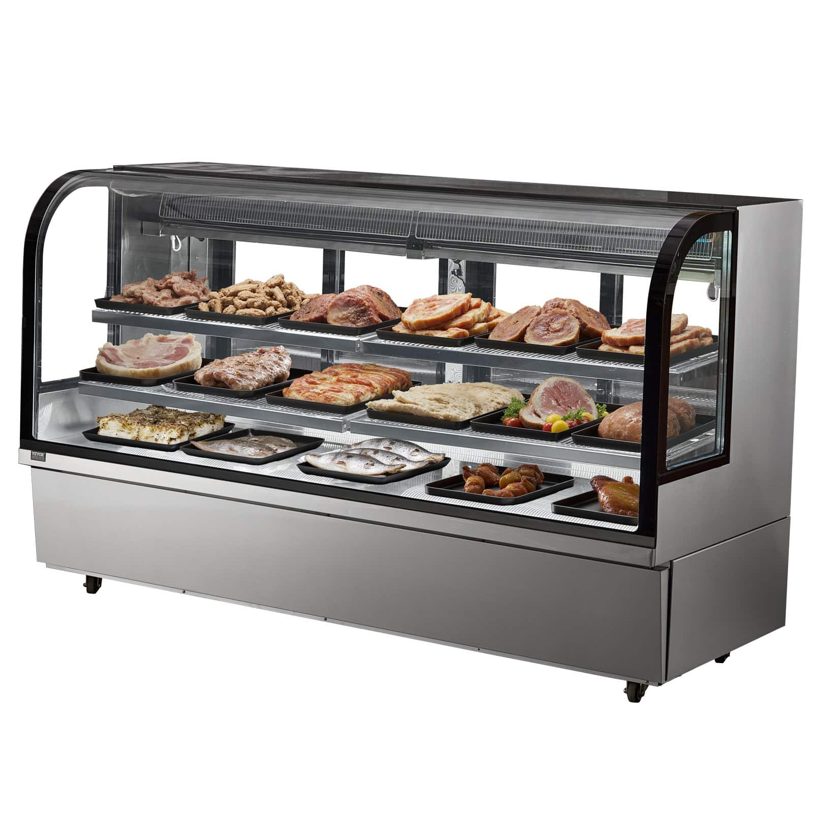 VEVOR 901L Commercial Refrigerated Display Case, 4-Tier LED Bakery Showcase Fridge with Downdraft Cooling & Casters