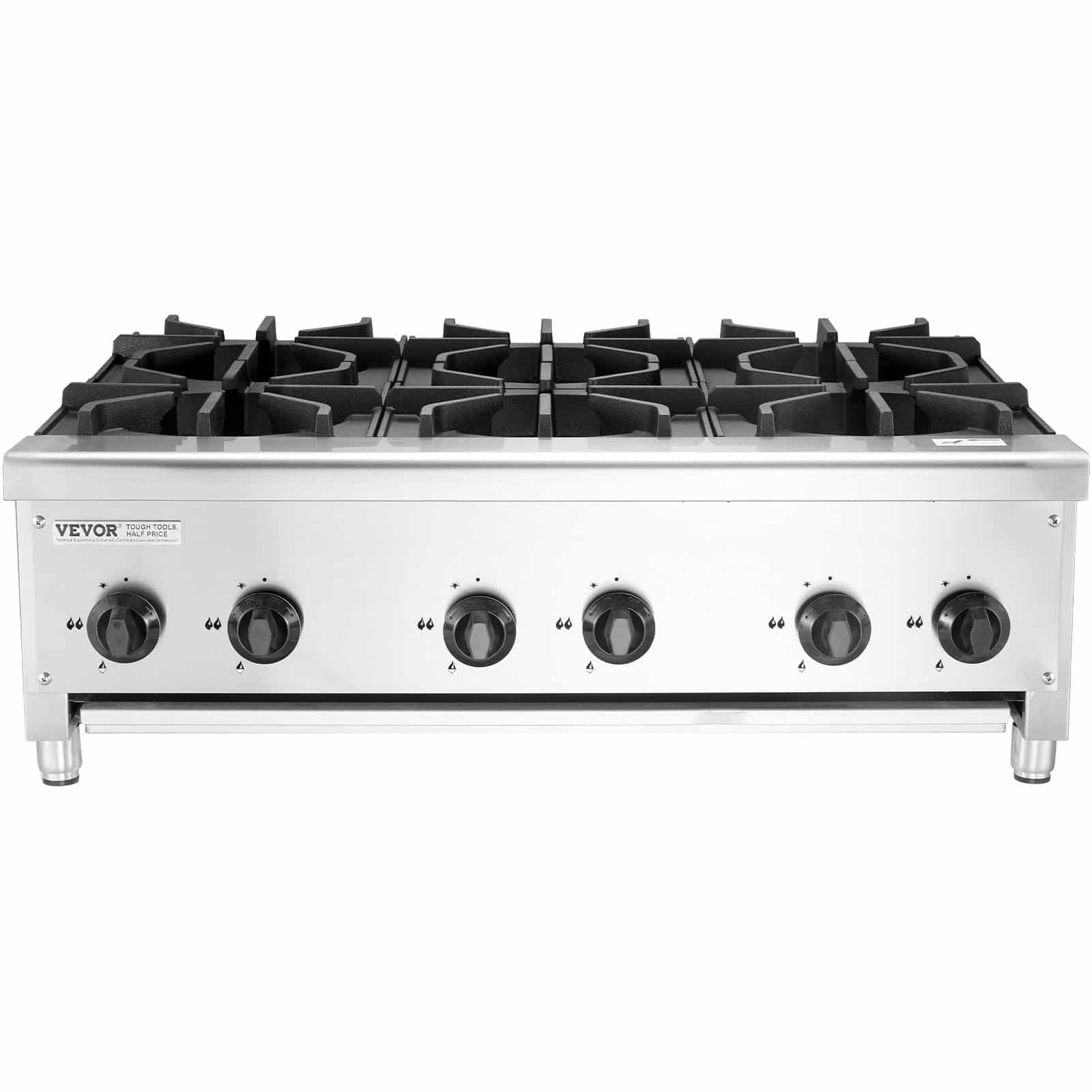 VEVOR 42kW Commercial Gas Stove with 6 Burners, Stainless Steel, for Propane & Natural Gas, Restaurant-Grade Cooktop - Зображення 10