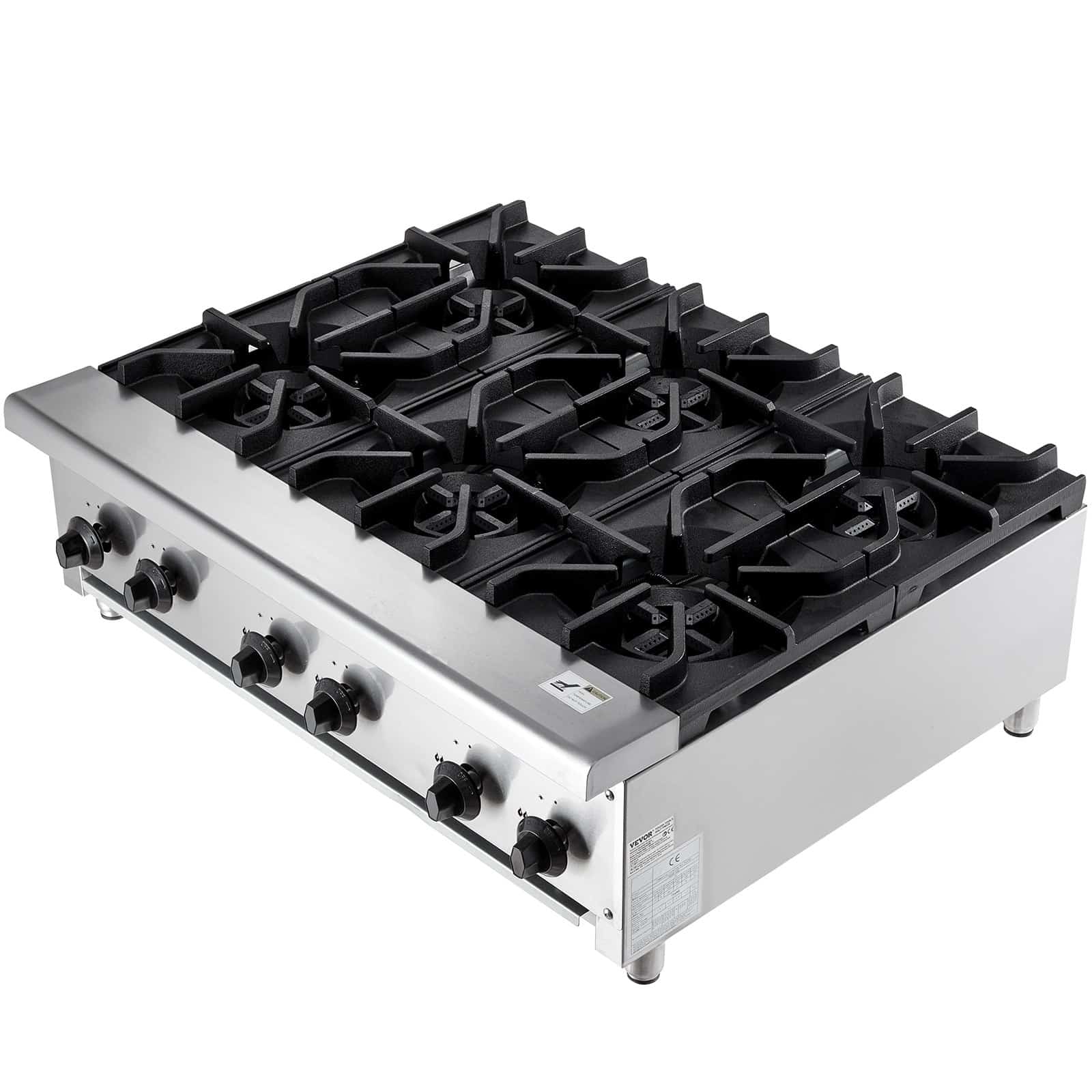 VEVOR 42kW Commercial Gas Stove with 6 Burners, Stainless Steel, for Propane & Natural Gas, Restaurant-Grade Cooktop - Зображення 11