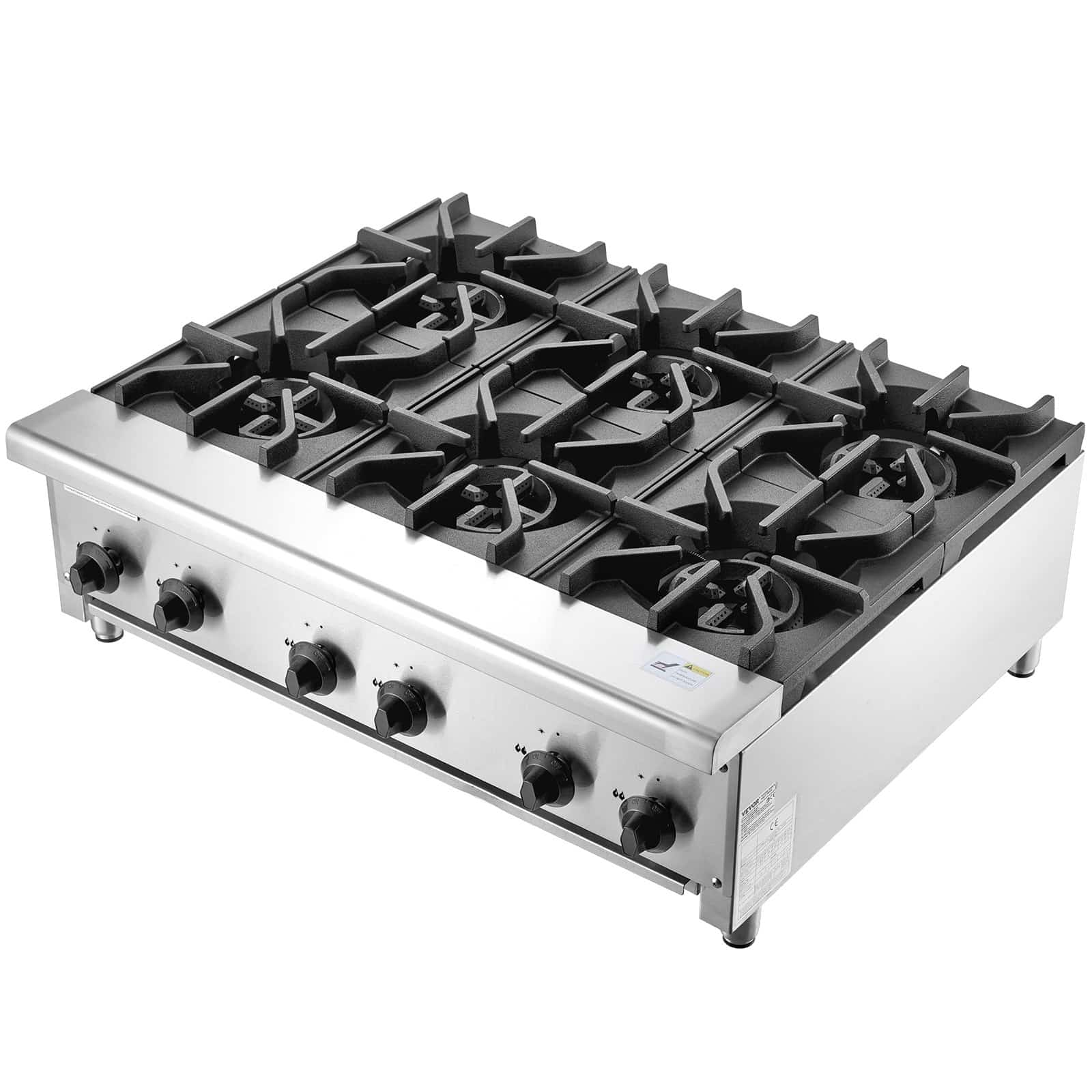 VEVOR 42kW Commercial Gas Stove with 6 Burners, Stainless Steel, for Propane & Natural Gas, Restaurant-Grade Cooktop - Зображення 12