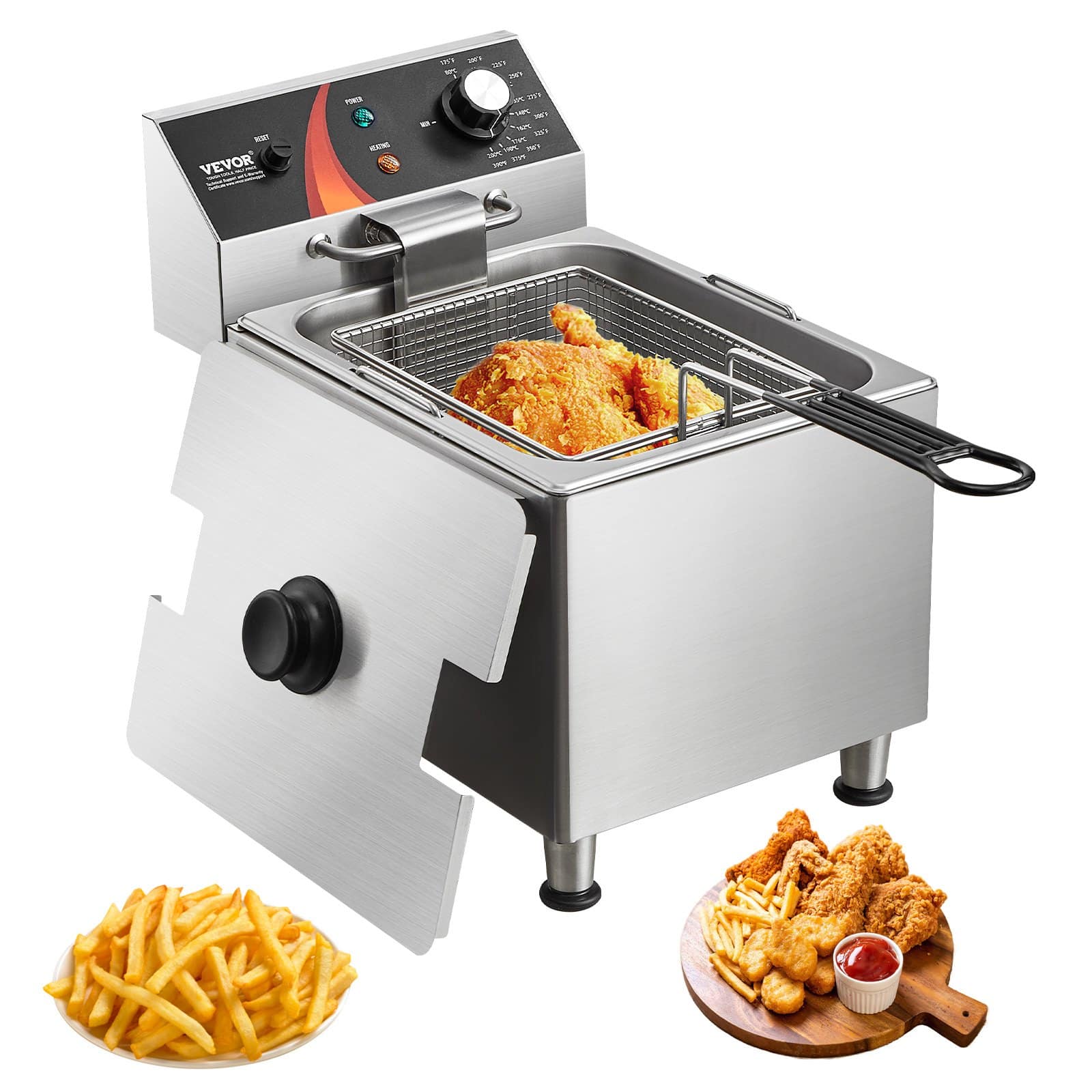 VEVOR 1750W Commercial Electric Deep Fryer, 11.5L Stainless Steel Oil Fryer with Basket, Temp Control & Safety Features