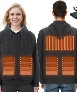 VEVOR Унисекс утеплённое худи с аккумулятором, 5 зон нагрева, 3 уровня температуры, 8000мАч, размер S, чёрное