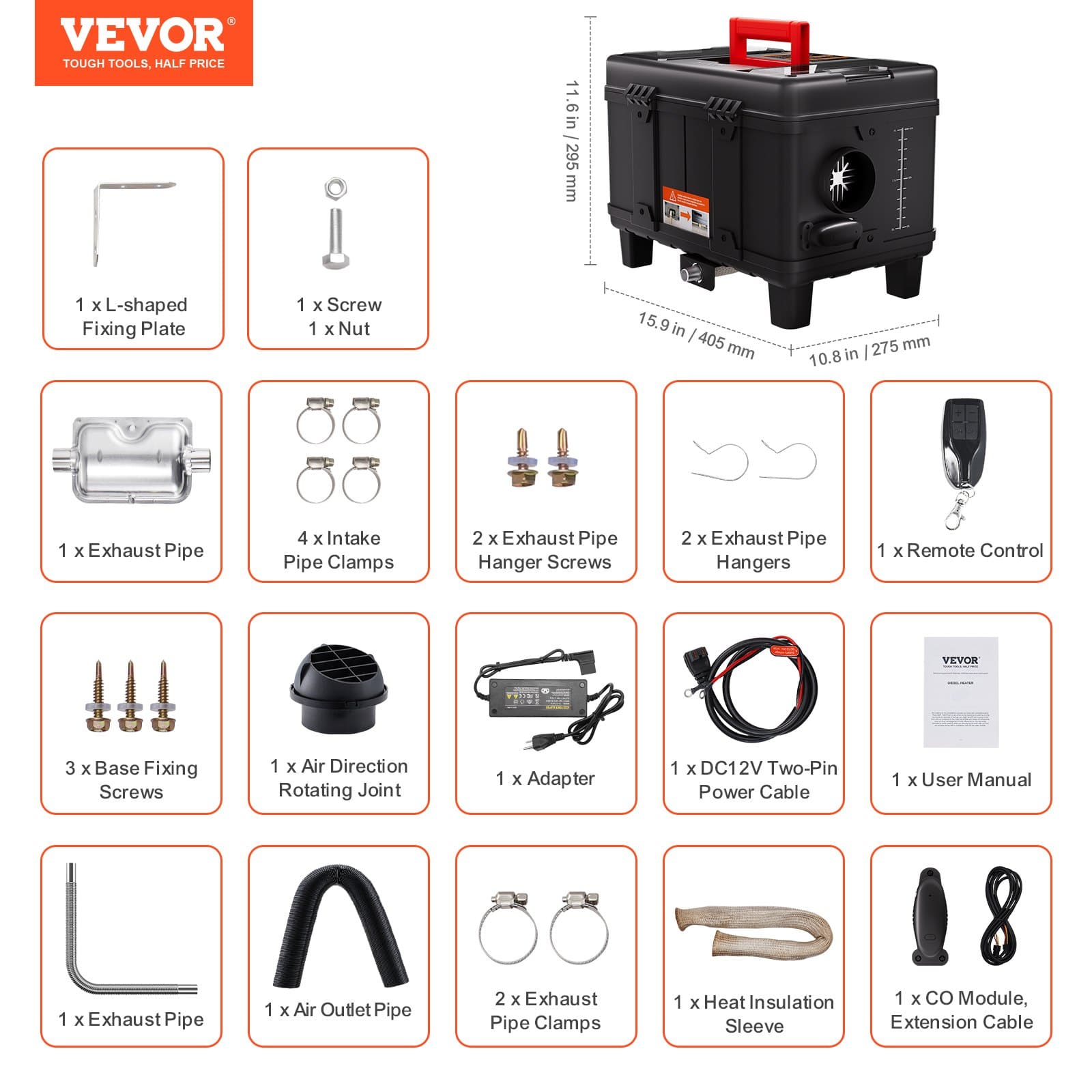 VEVOR 8KW Diesel Heater With Bluetooth & Remote - 12V/24V Portable Heater For Garage, RV, Camping