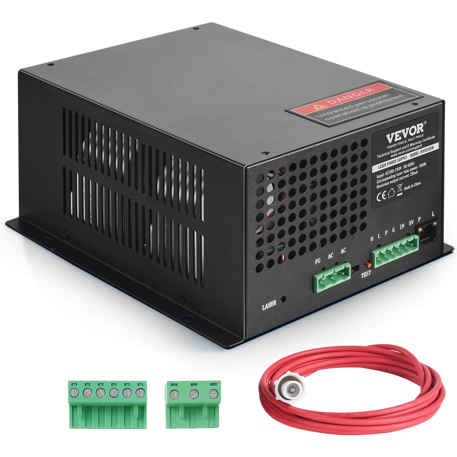 VEVOR 100W CO2 Laser Power Supply with Fast Cooling, Safety Protection, for Laser Engravers & Cutters, 30000h Lifespan
