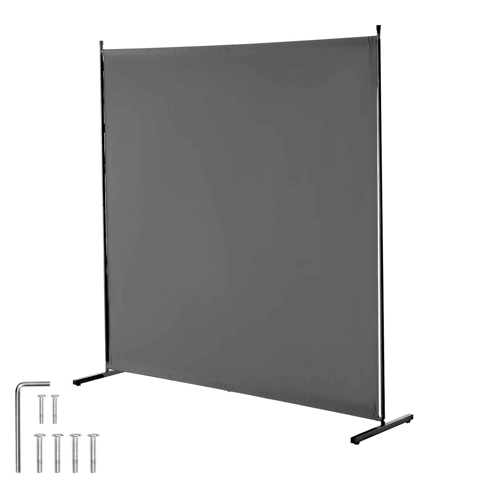 VEVOR 181x182 cm Grey Freestanding Room Divider Panel, Waterproof Oxford Fabric, Indoor Privacy Screen for Office & Home