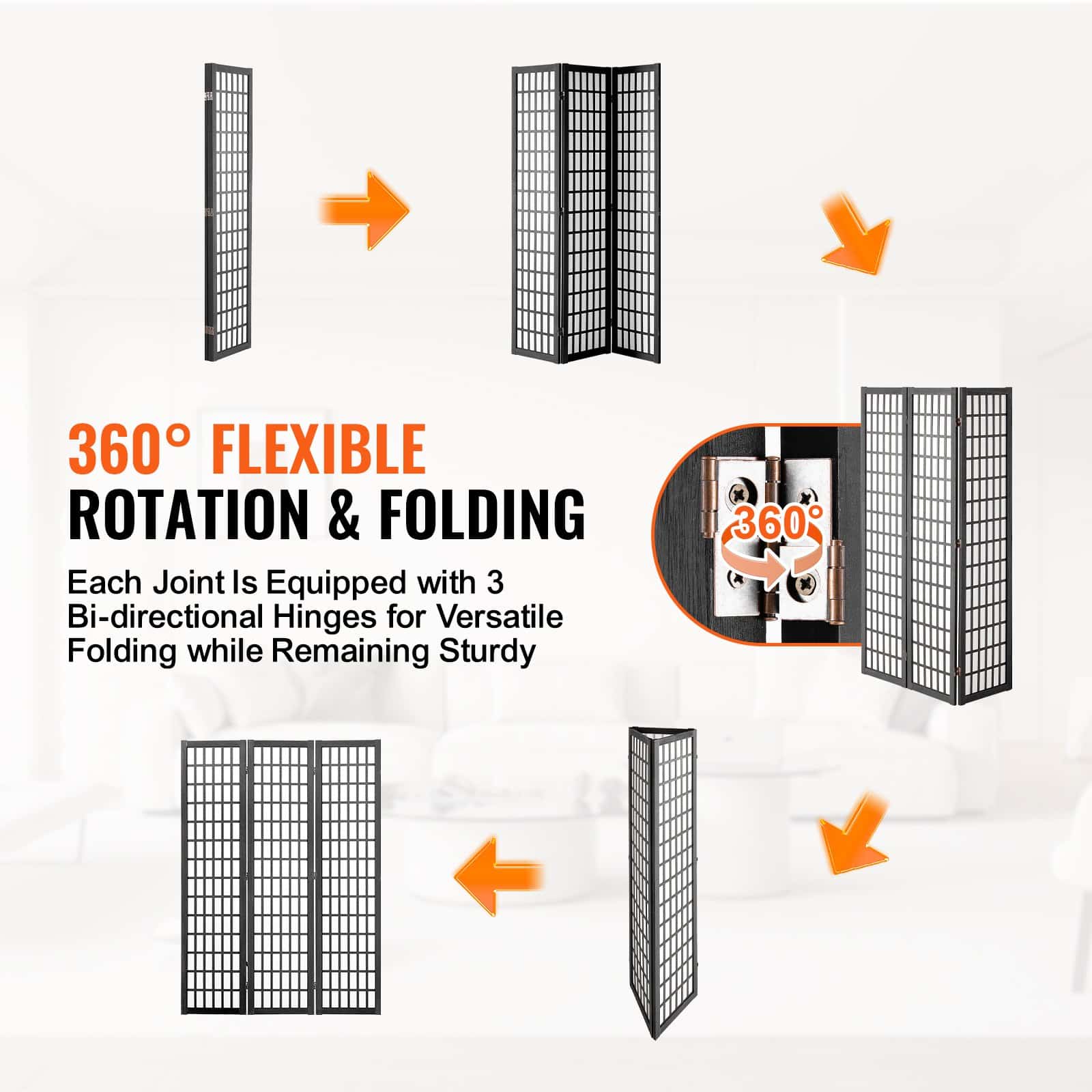 VEVOR 120 cm 3-Panel Japanese Wood Folding Room Divider – Portable Privacy Screen for Home, Office, Bedroom, or Restaurant – Paveikslėlis 3