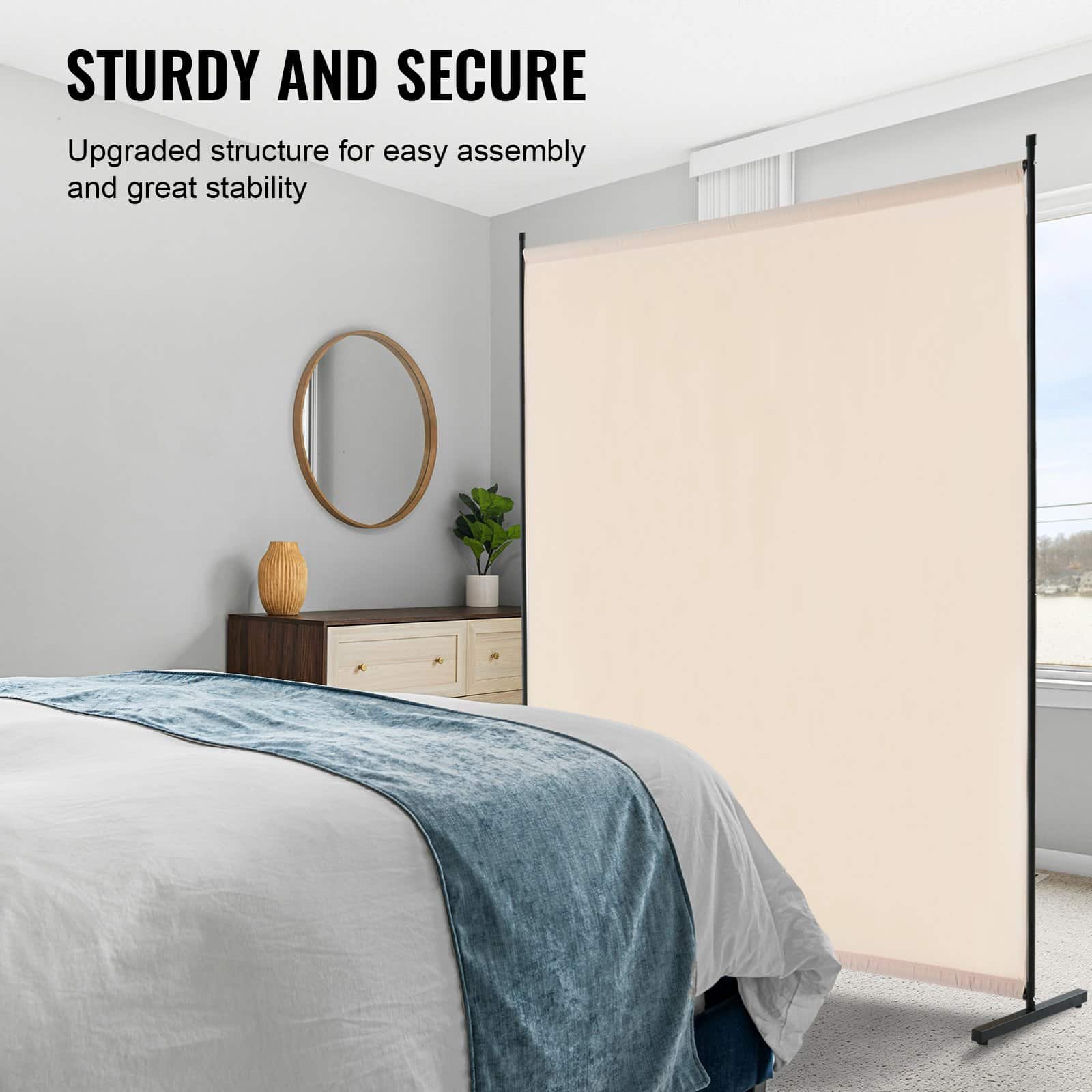 VEVOR Beige 1-Panel Freestanding Room Divider, 181×182×50 cm Privacy Screen with Iron Frame for Bedroom, Office, Indoor Use — изображение 4