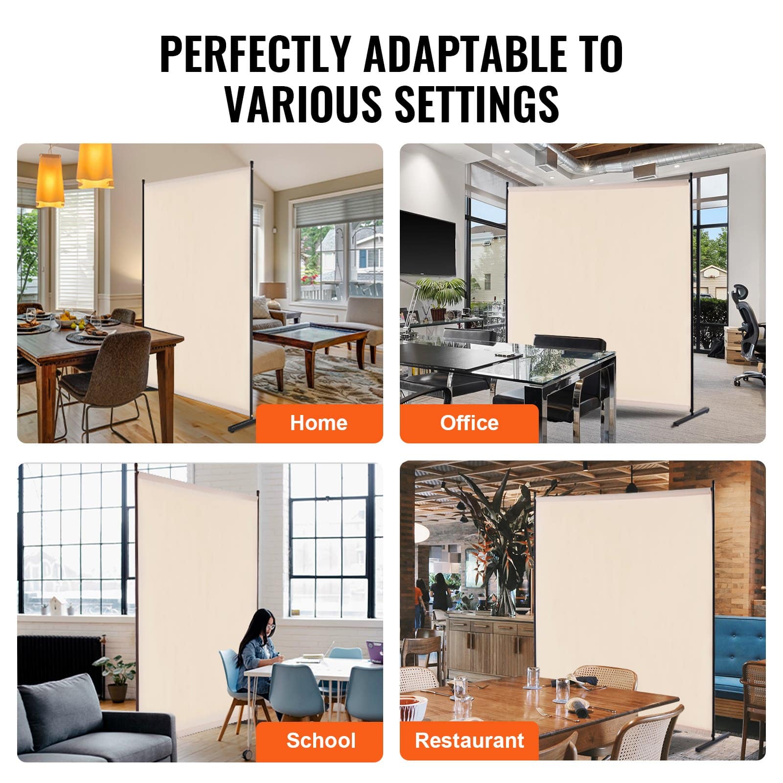 VEVOR Beige 1-Panel Freestanding Room Divider, 181×182×50 cm Privacy Screen with Iron Frame for Bedroom, Office, Indoor Use — изображение 6