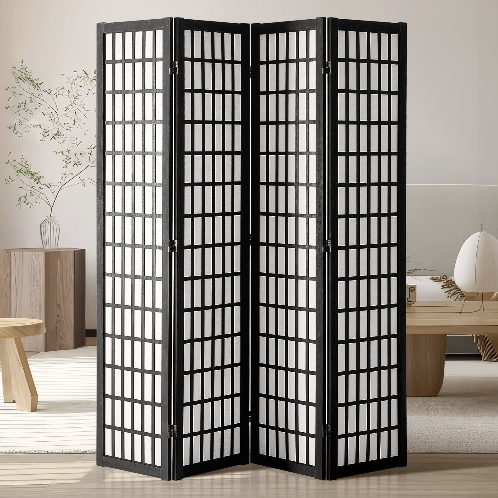 VEVOR 4-Panel Japanese Style Wooden Room Divider, 162 cm Folding Privacy Screen for Home, Office, Bedroom or Restaurant
