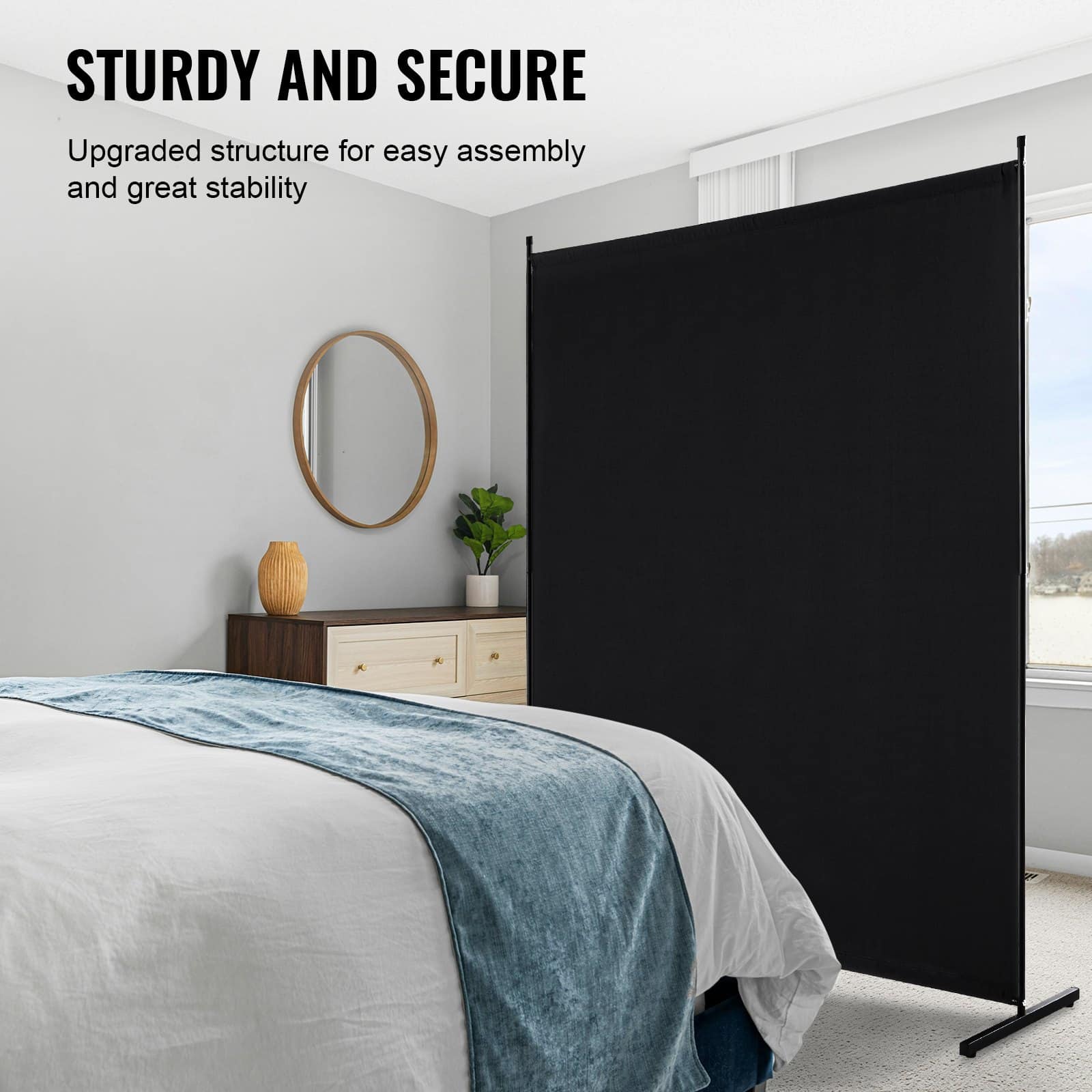 VEVOR 181x181 cm Freestanding Room Divider, Waterproof Oxford Fabric Privacy Screen for Home, Office, Black, Single Panel — изображение 4