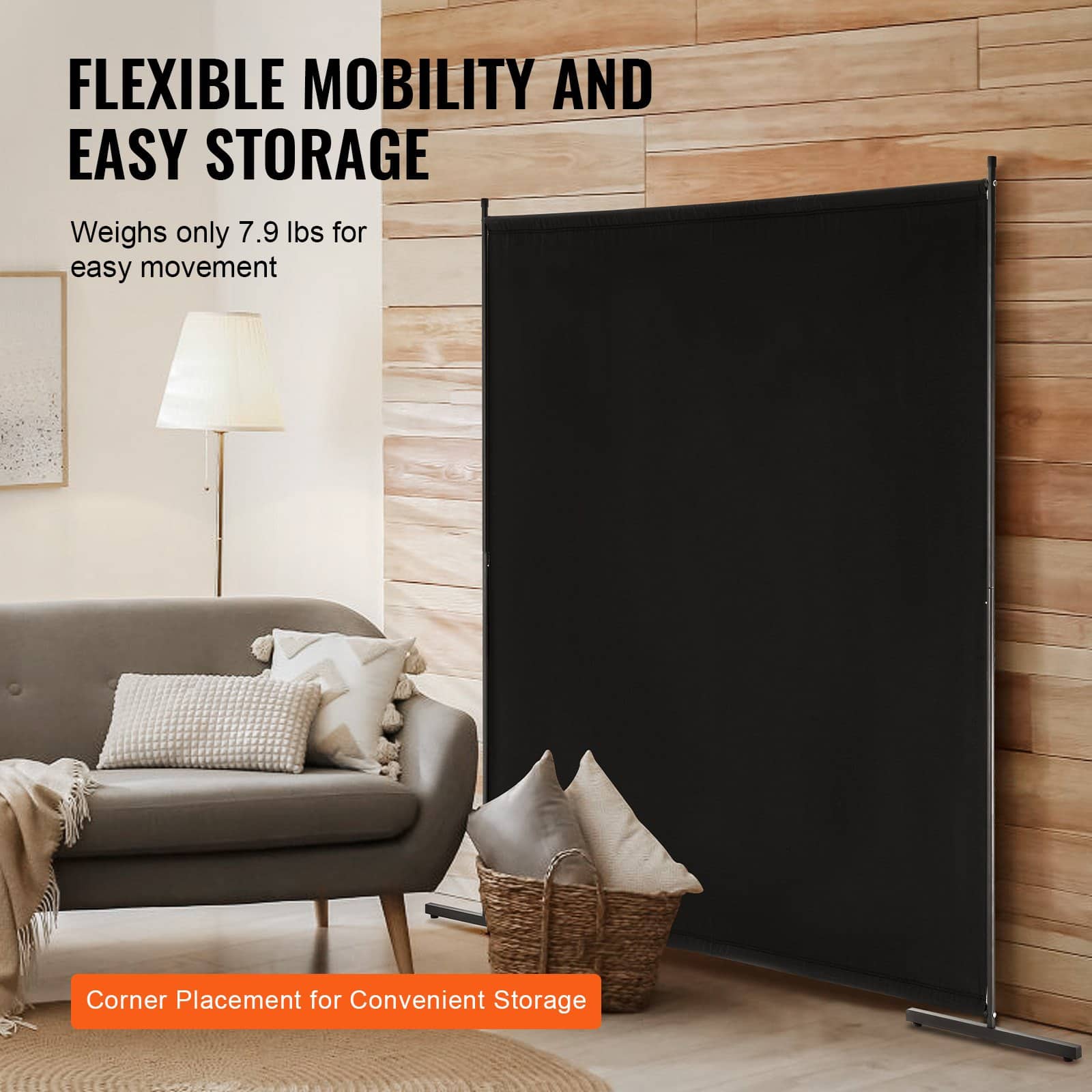 VEVOR 181x181 cm Freestanding Room Divider, Waterproof Oxford Fabric Privacy Screen for Home, Office, Black, Single Panel — изображение 5
