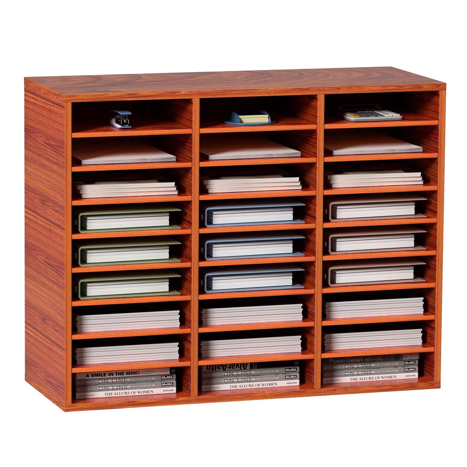 VEVOR 27-Compartment Wood Organizer with Adjustable Shelves, MDF Mail Center for A4 Files, Office/Home/School Use, Brown